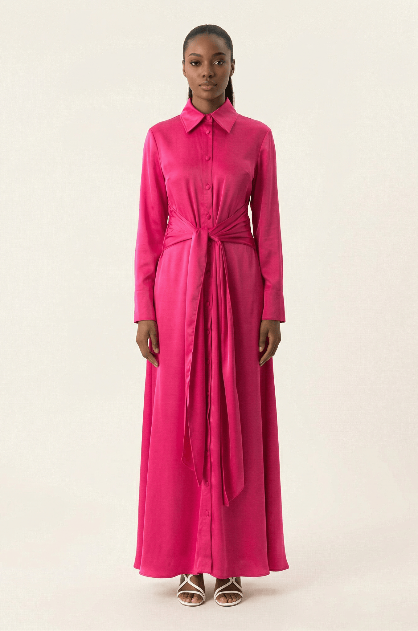 Magenta shirt-dress satin maxi dress Kabayare