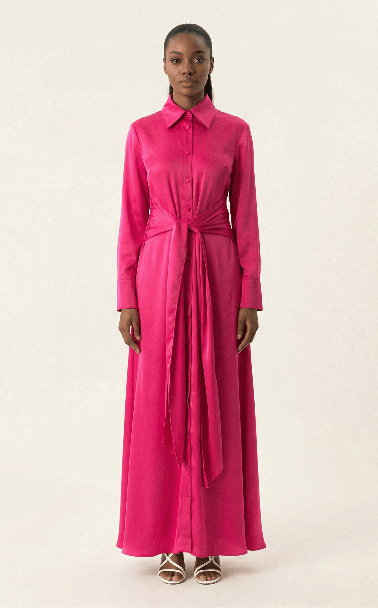 Magenta shirt-dress satin maxi dress Kabayare