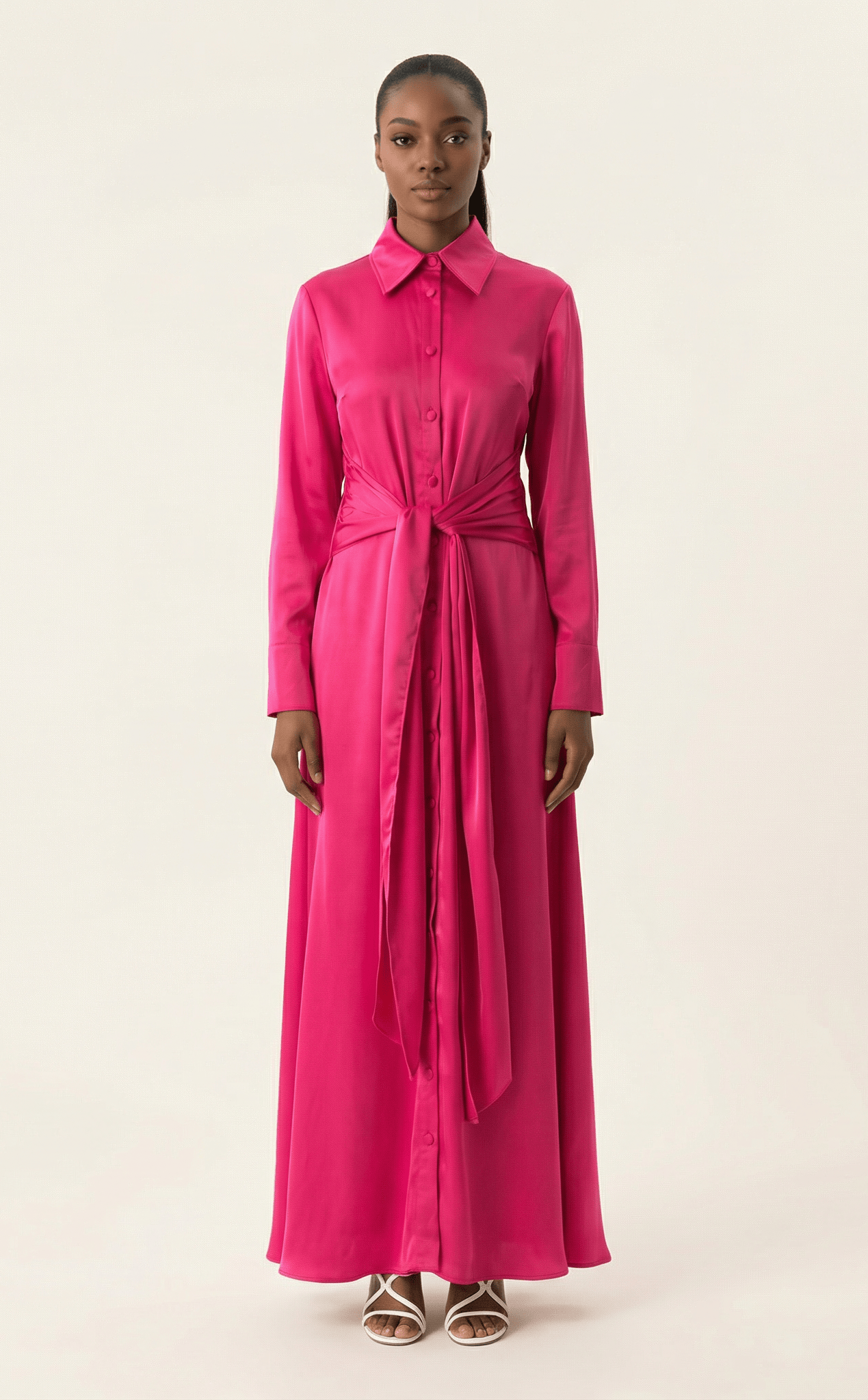 Magenta shirt-dress satin maxi dress Kabayare