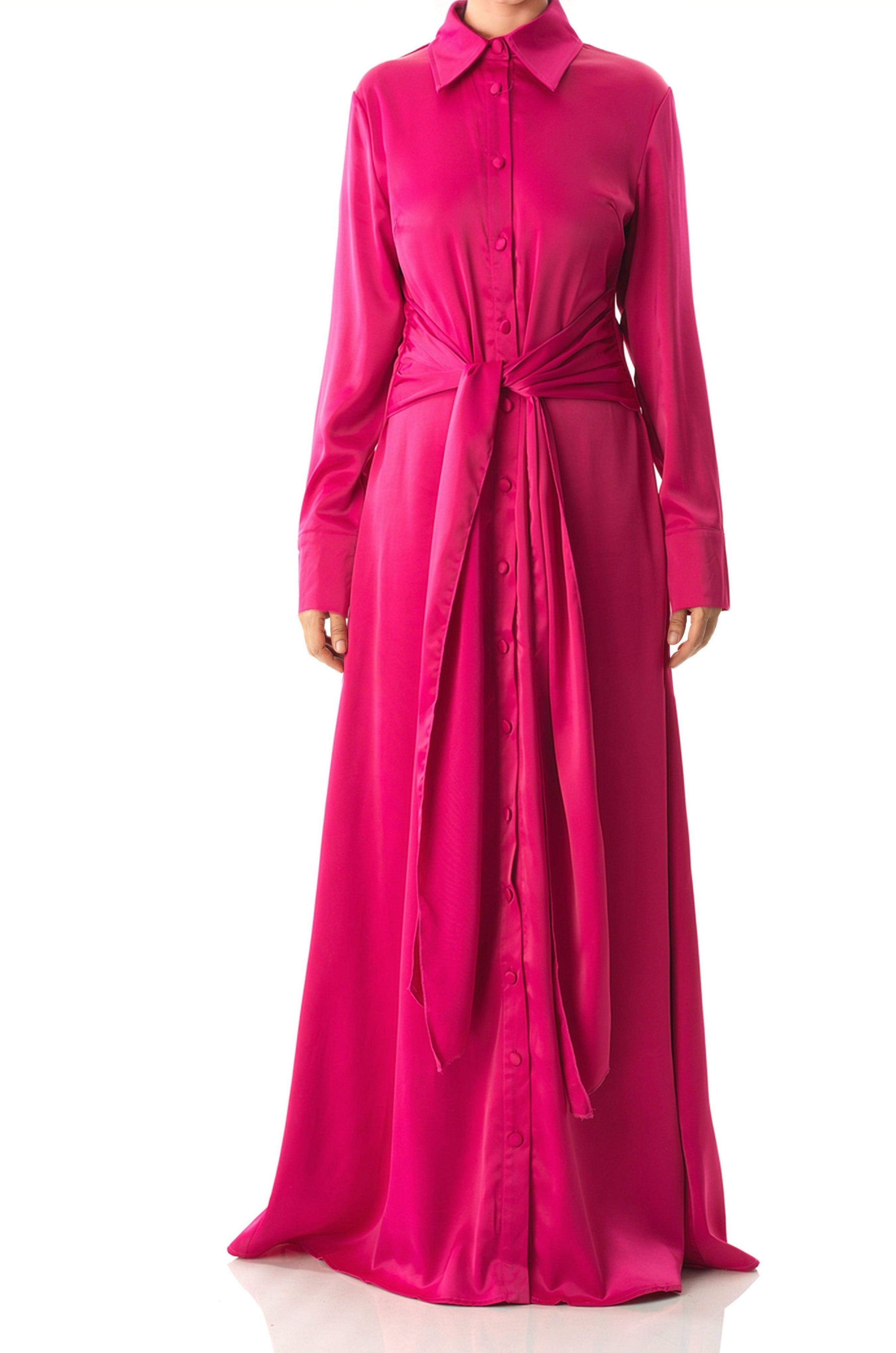 Magenta shirt-dress satin maxi dress Kabayare