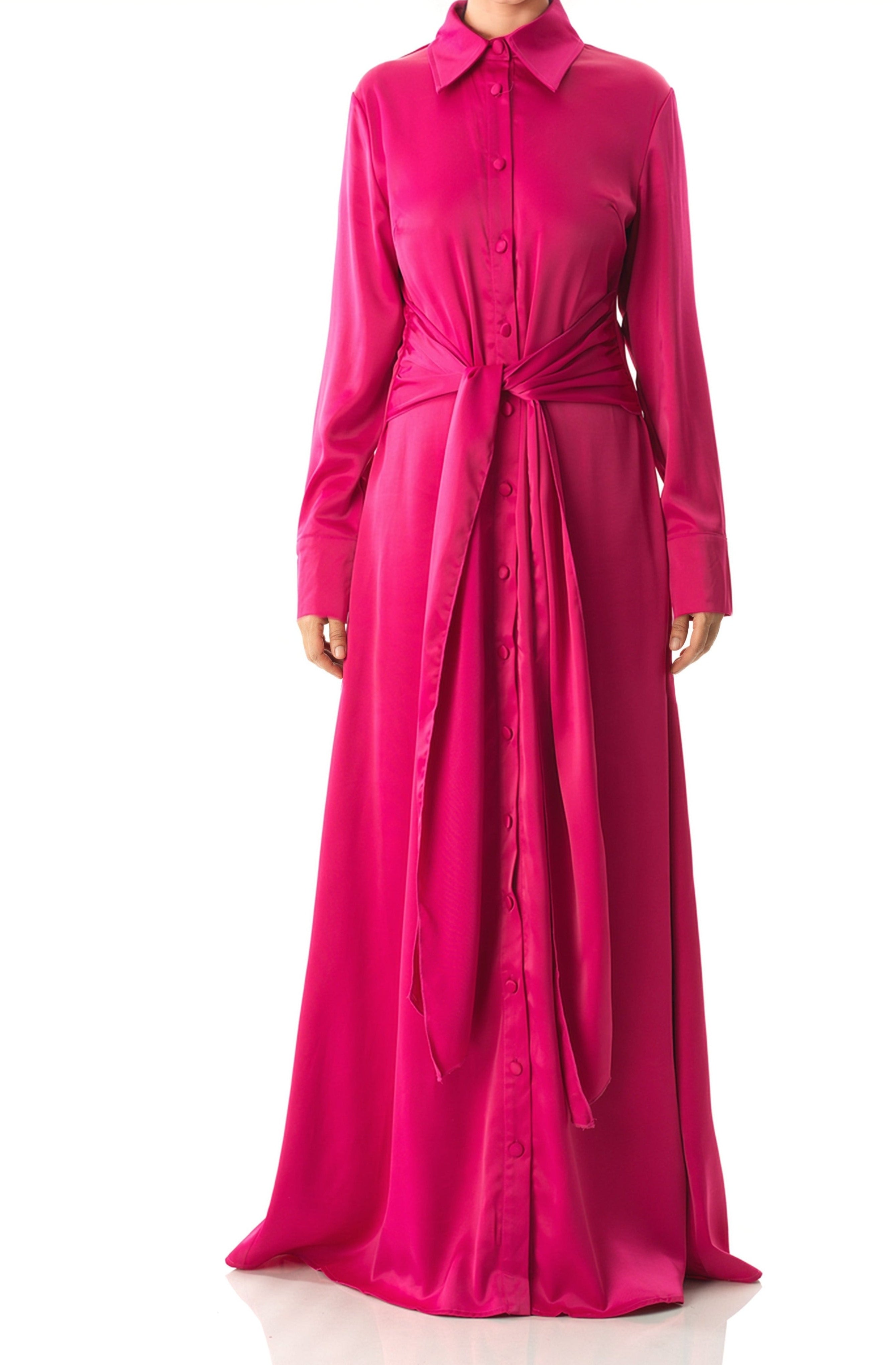 Magenta shirt-dress satin maxi dress Kabayare