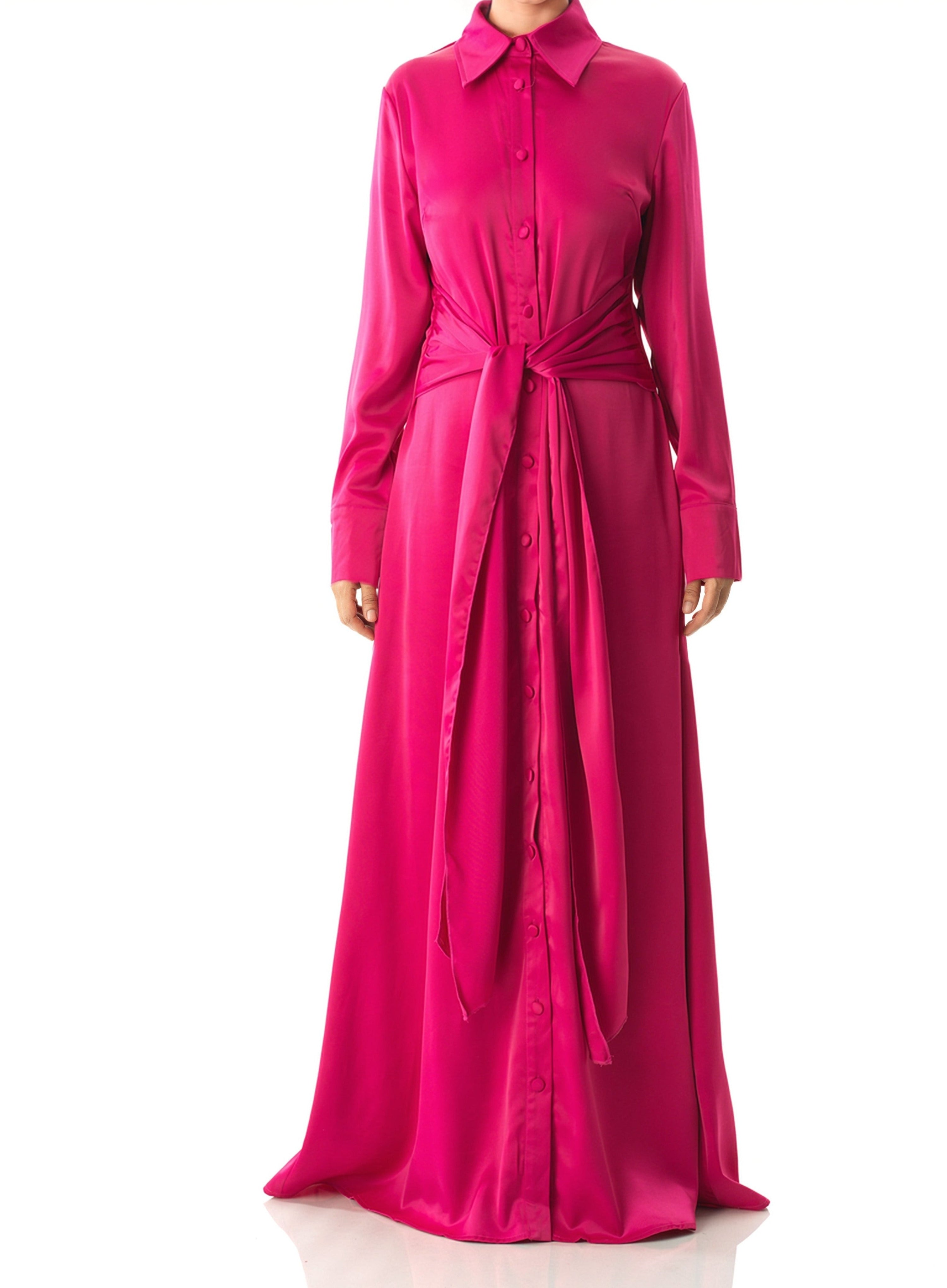 Magenta shirt-dress satin maxi dress Kabayare