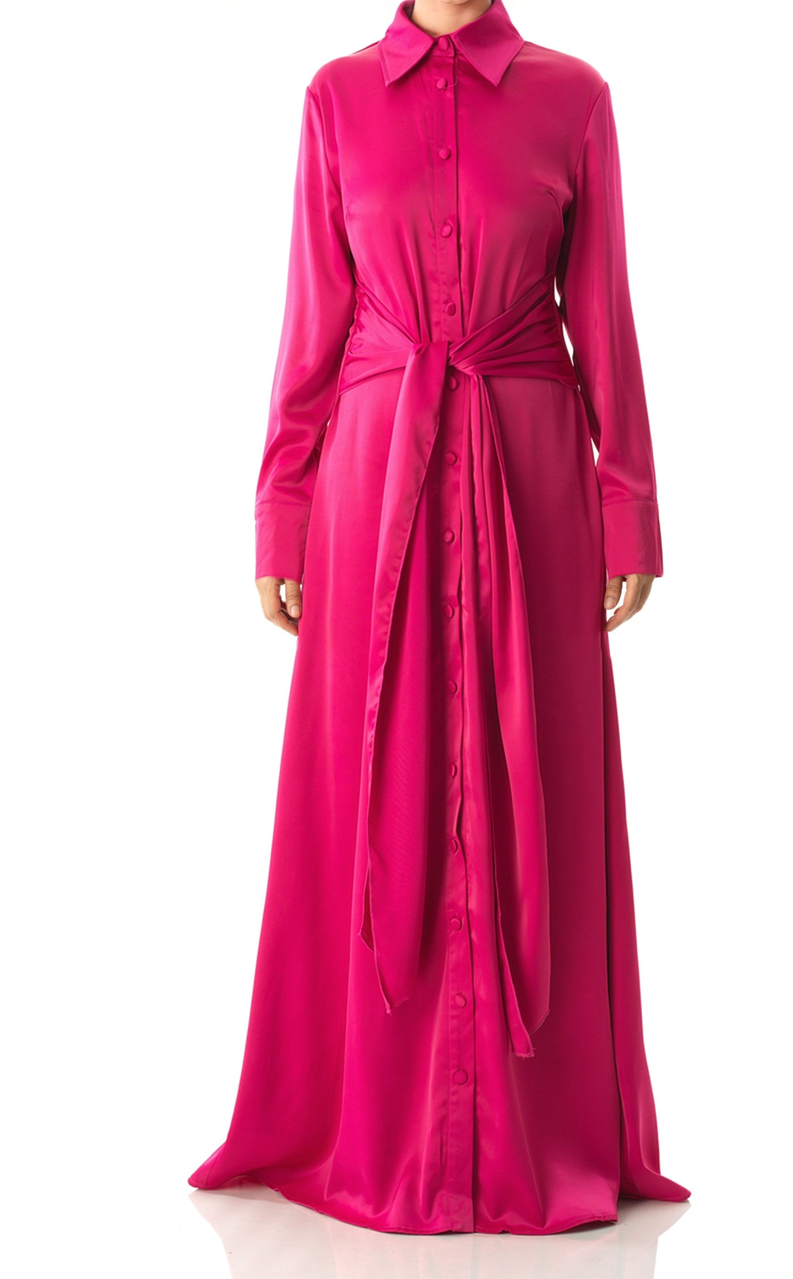 Magenta shirt-dress satin maxi dress Kabayare