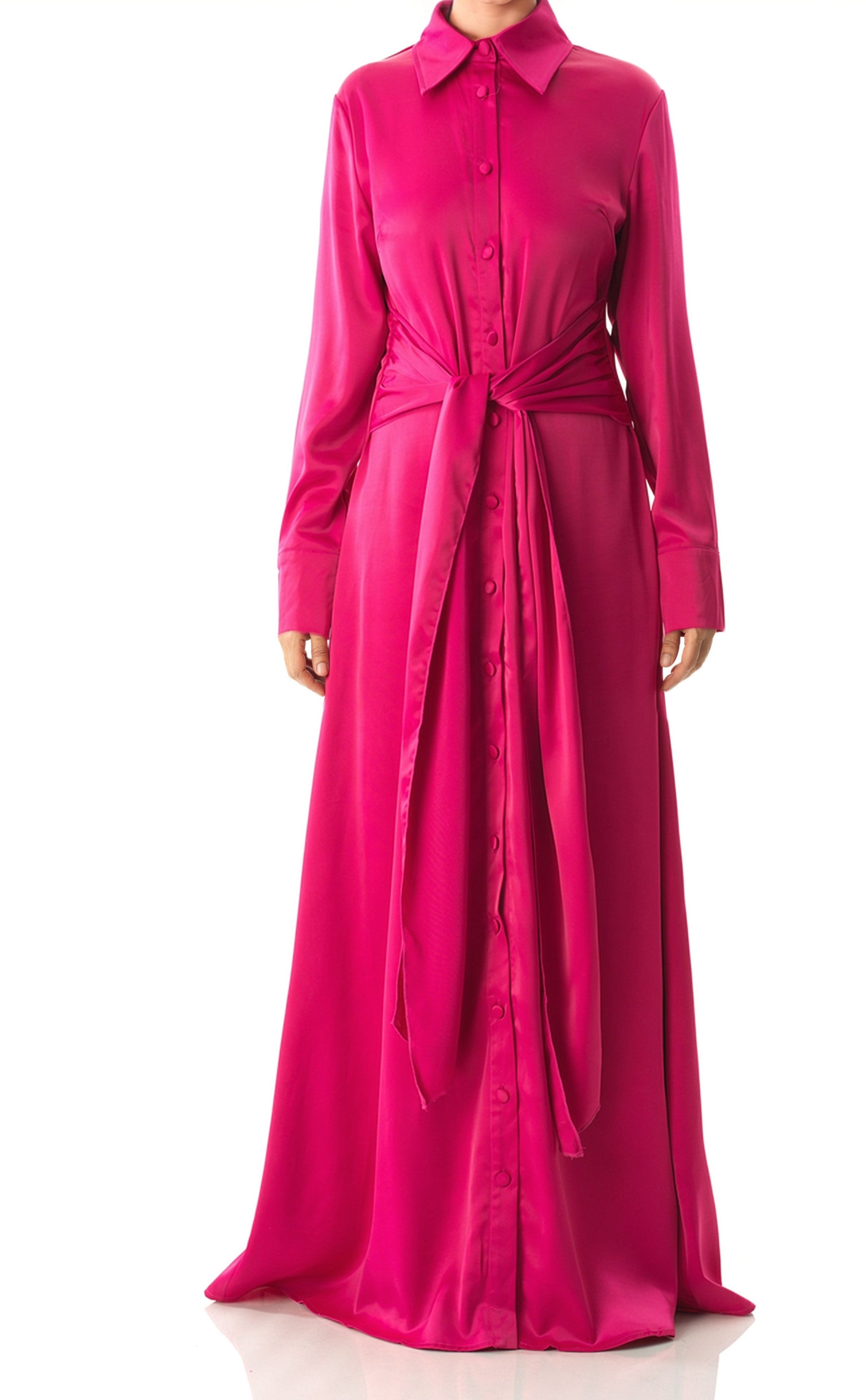 Magenta shirt-dress satin maxi dress Kabayare