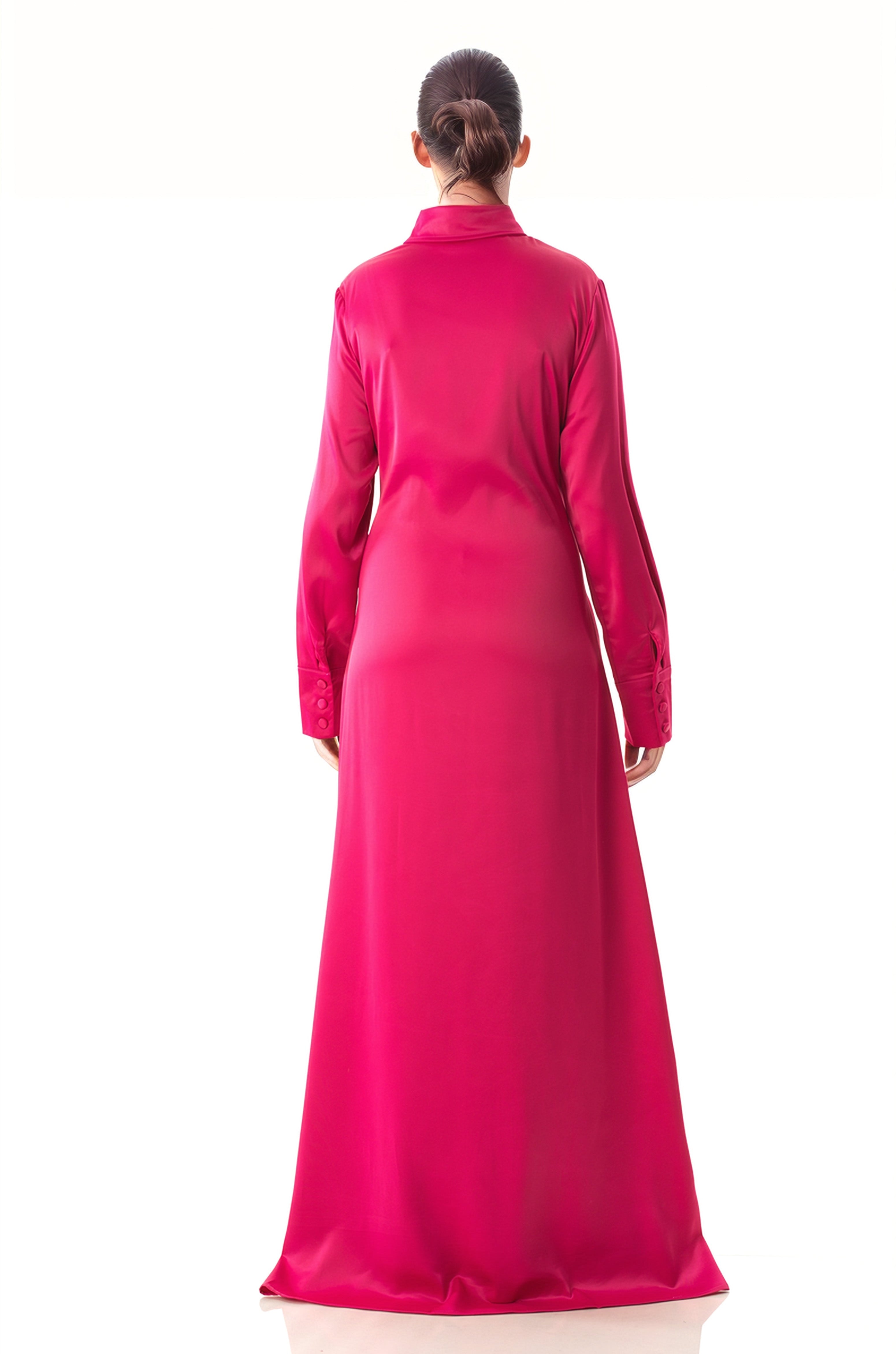 Magenta shirt-dress satin maxi dress Kabayare