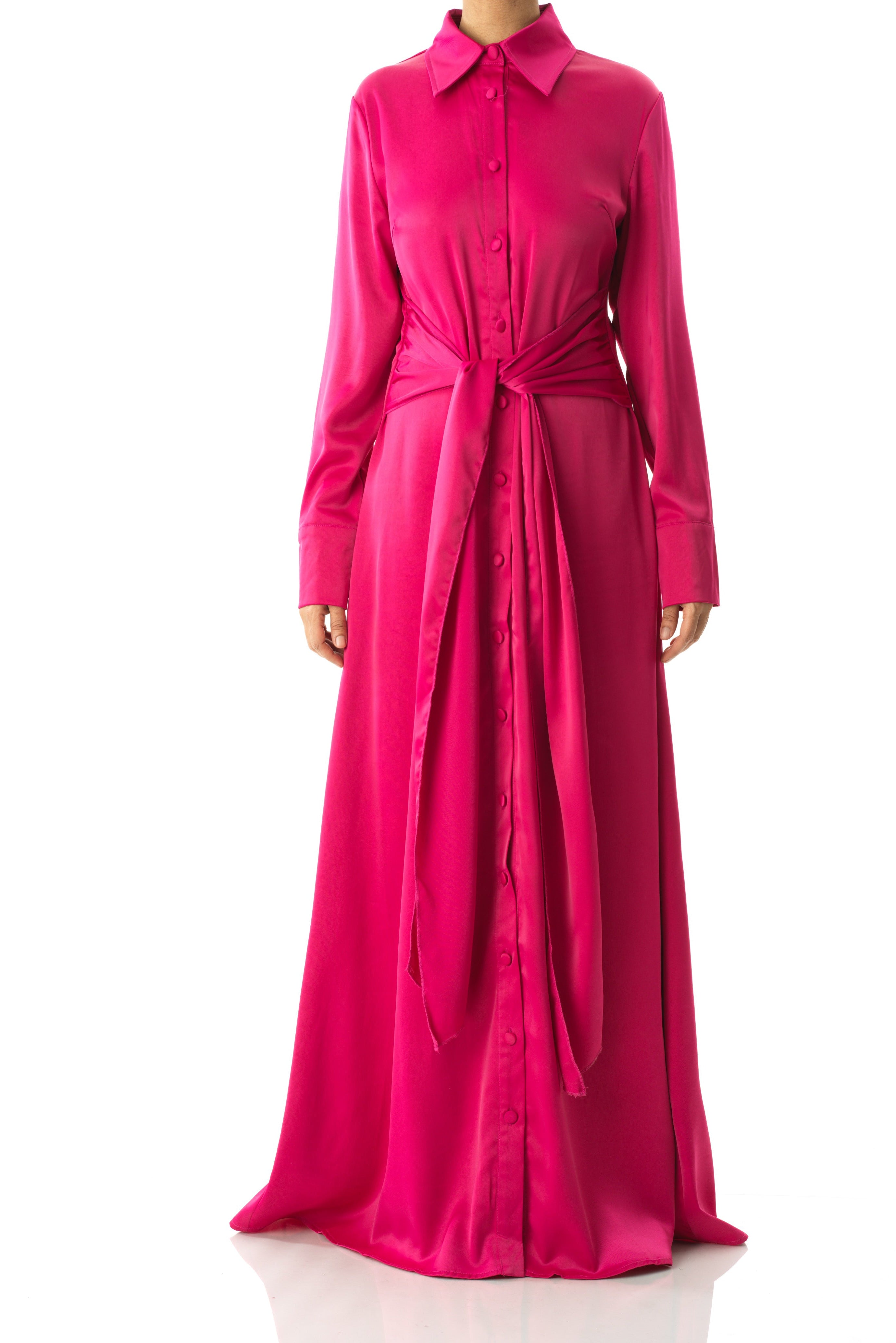 Magenta shirt-dress satin maxi dress Kabayare