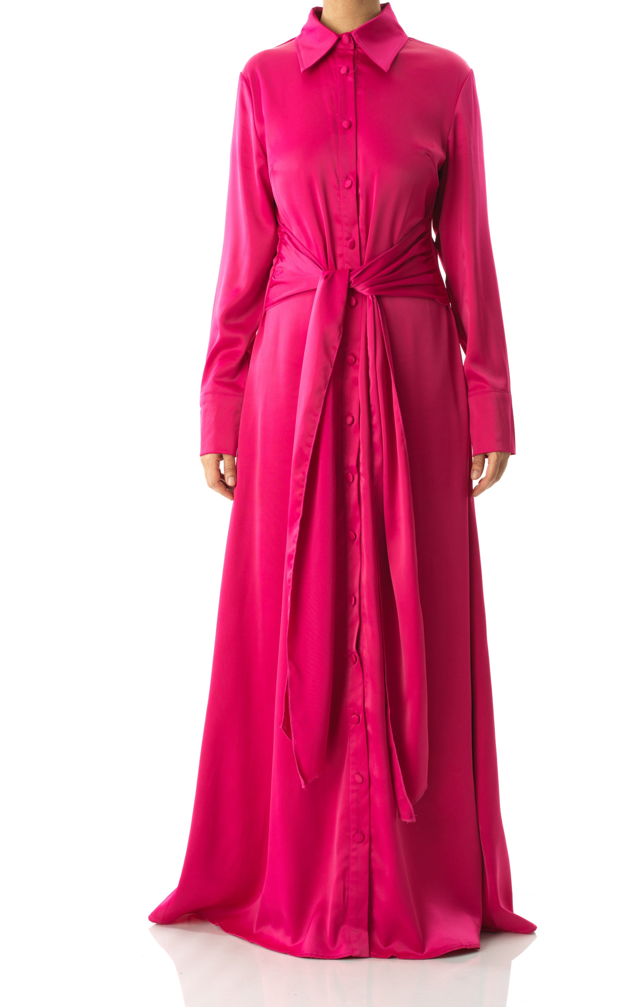 Magenta shirt-dress satin maxi dress Kabayare