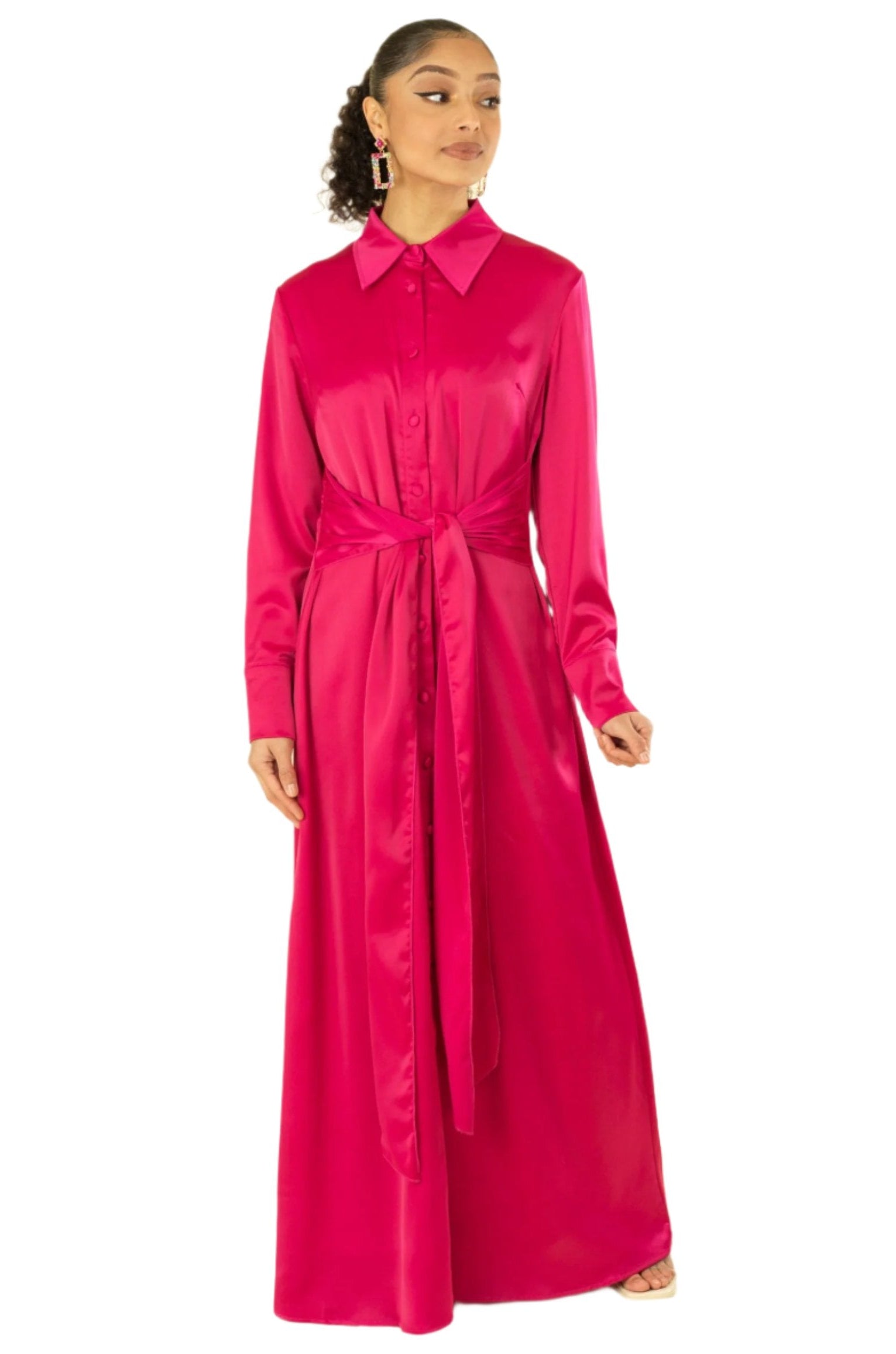 Magenta shirt-dress satin maxi dress Kabayare