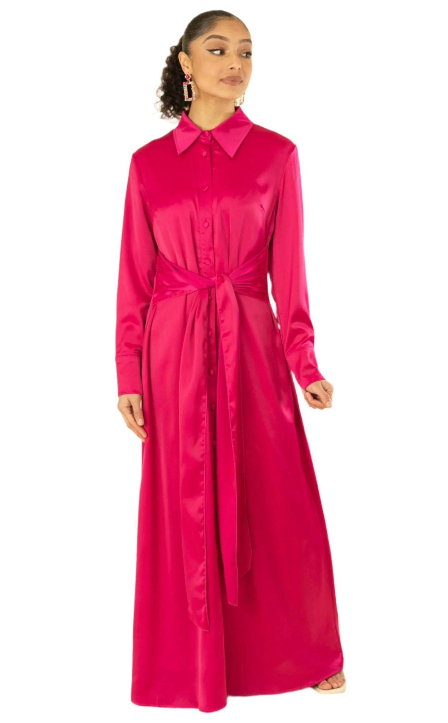 Magenta shirt-dress satin maxi dress Kabayare