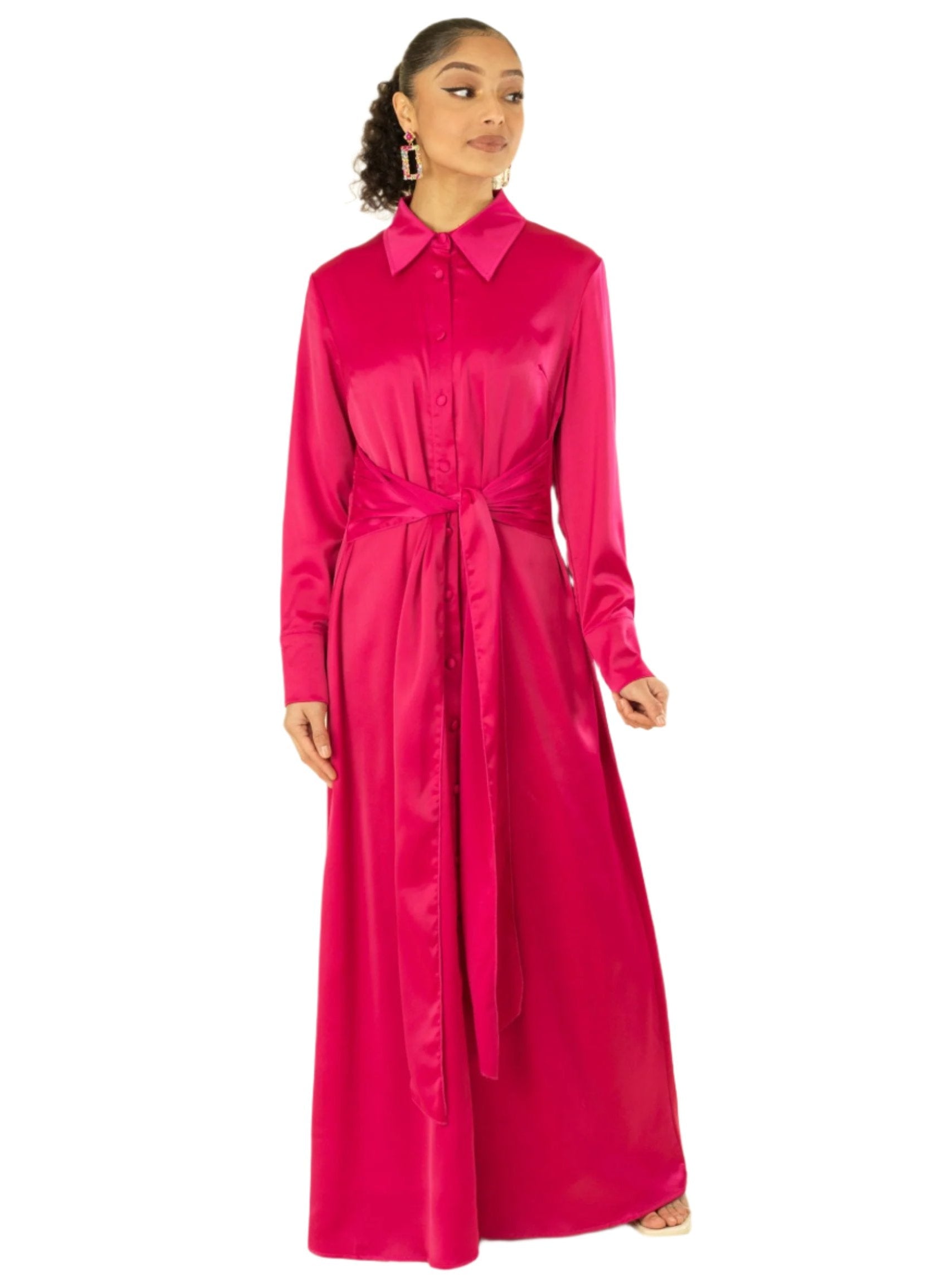 Magenta shirt-dress satin maxi dress Kabayare
