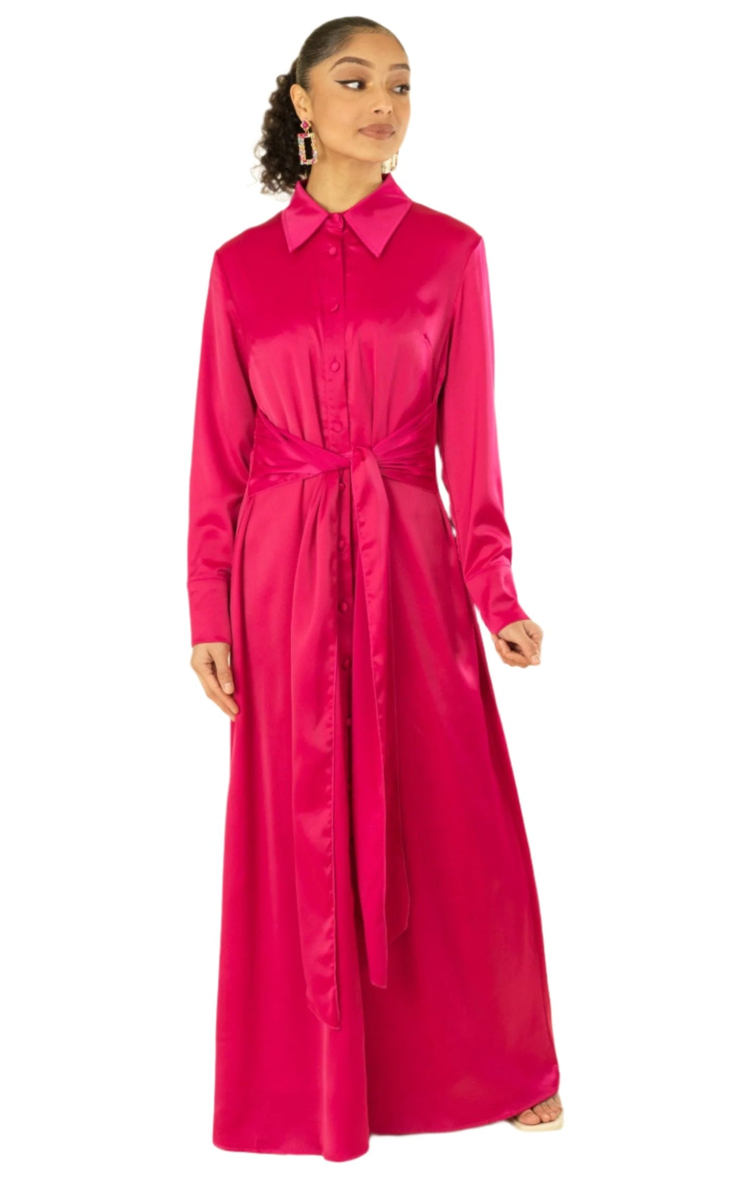 Magenta shirt-dress satin maxi dress Kabayare