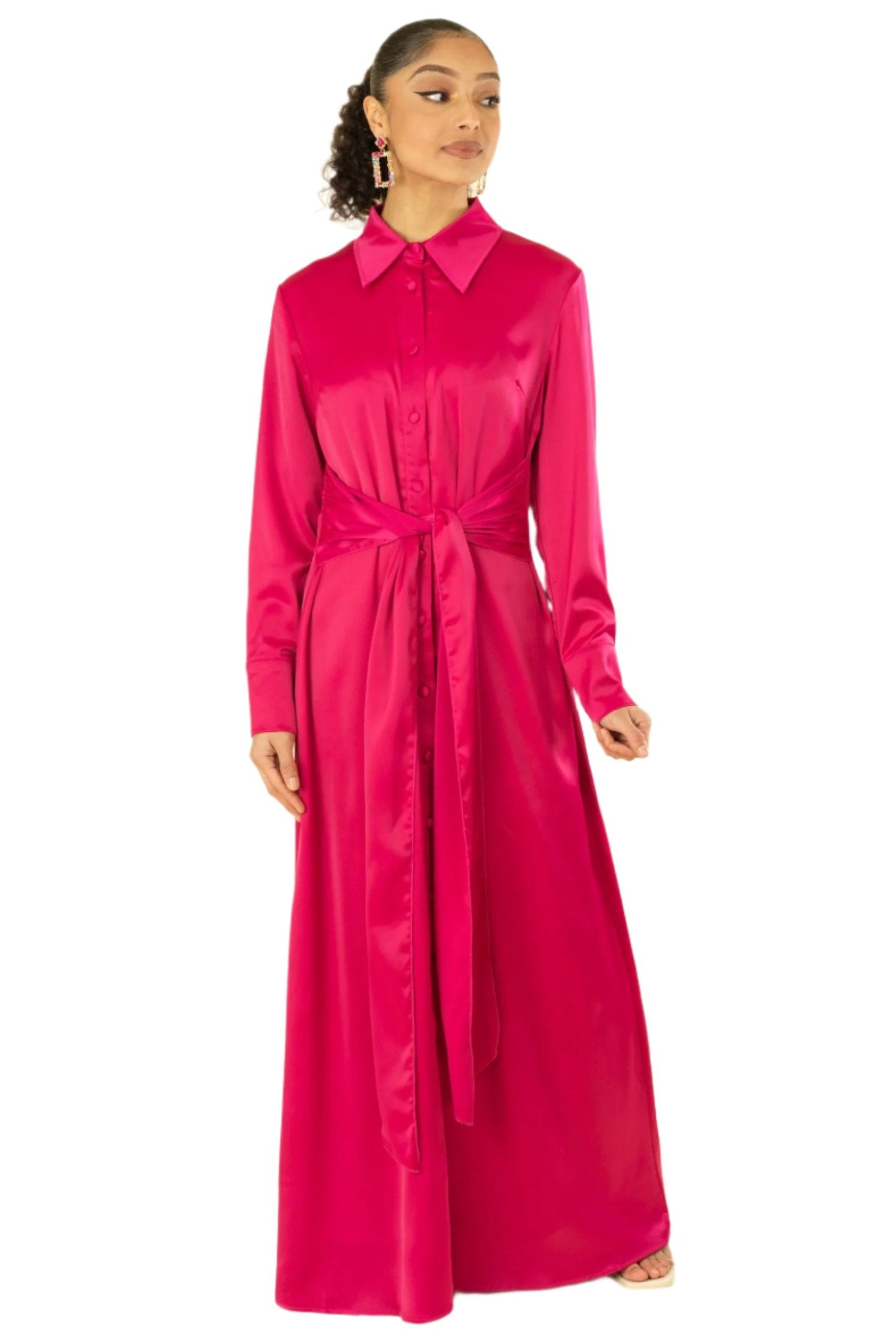Magenta shirt-dress satin maxi dress Kabayare