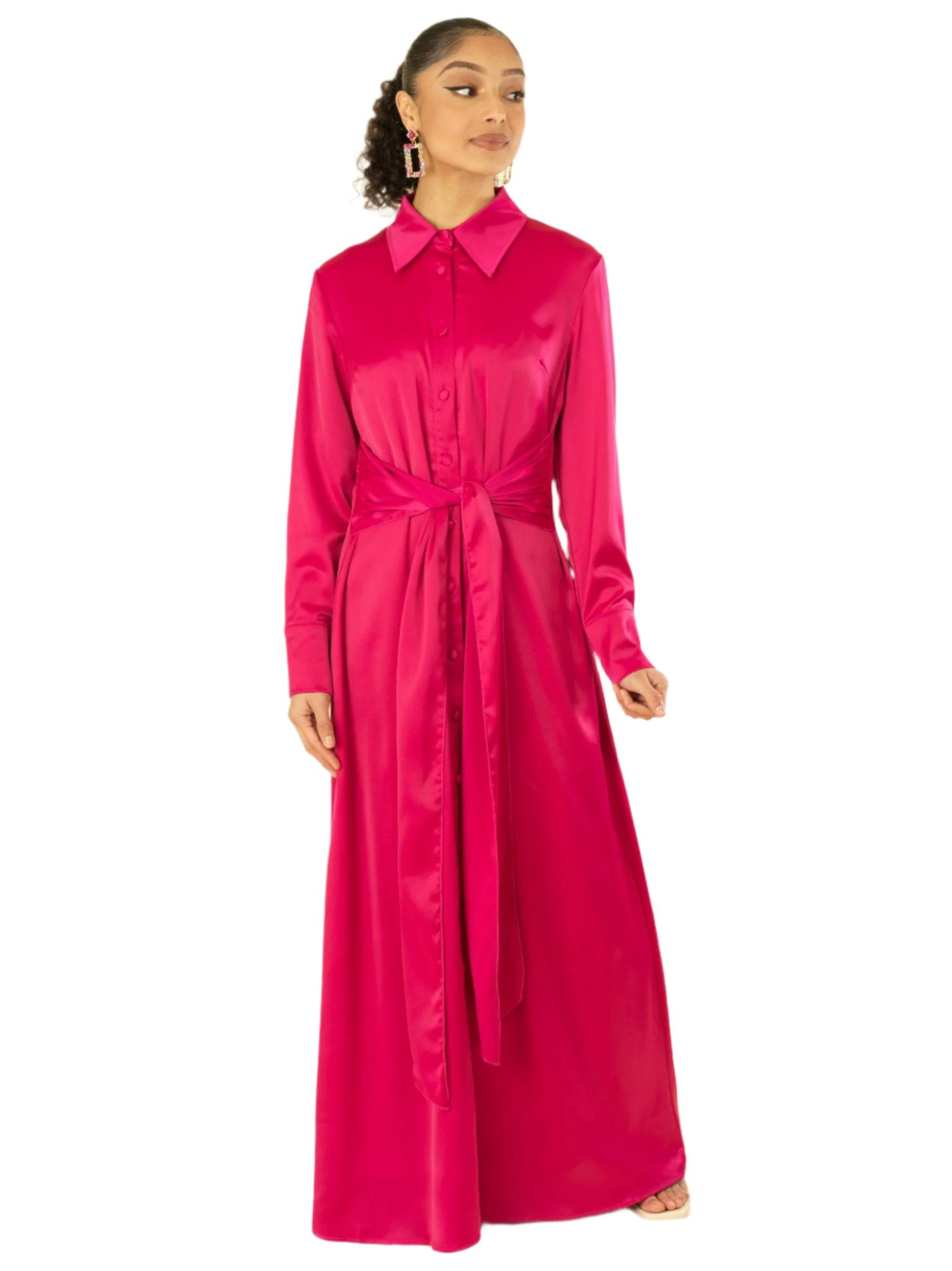 Magenta shirt-dress satin maxi dress Kabayare