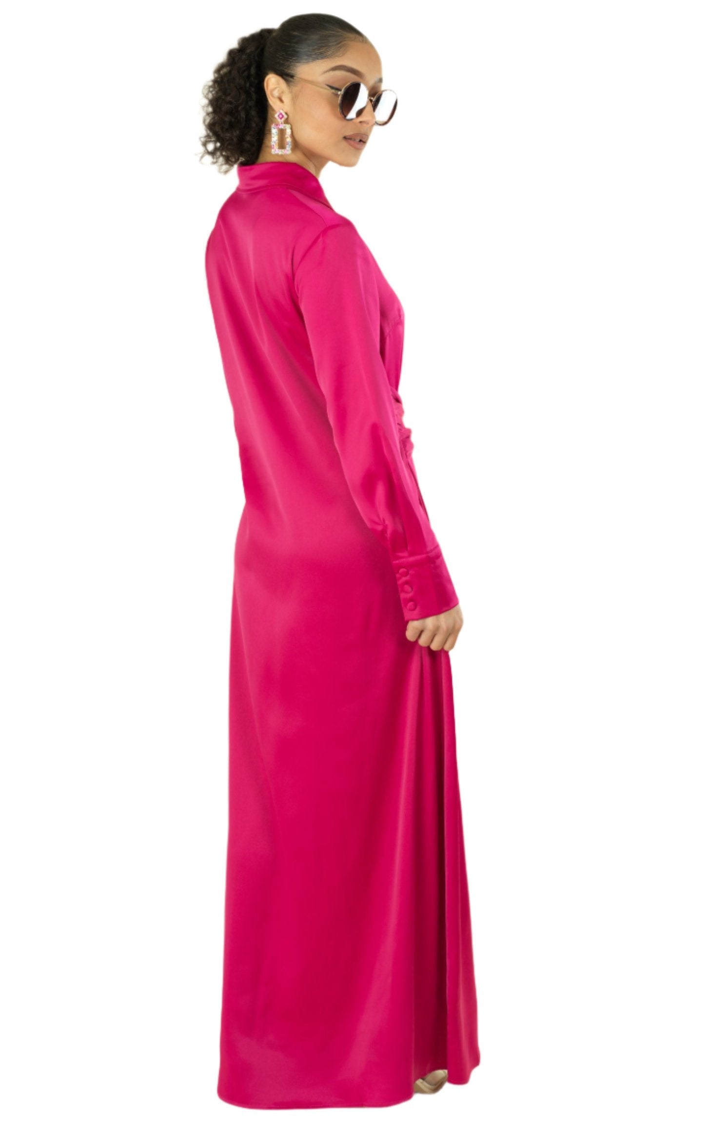 Magenta shirt-dress satin maxi dress Kabayare
