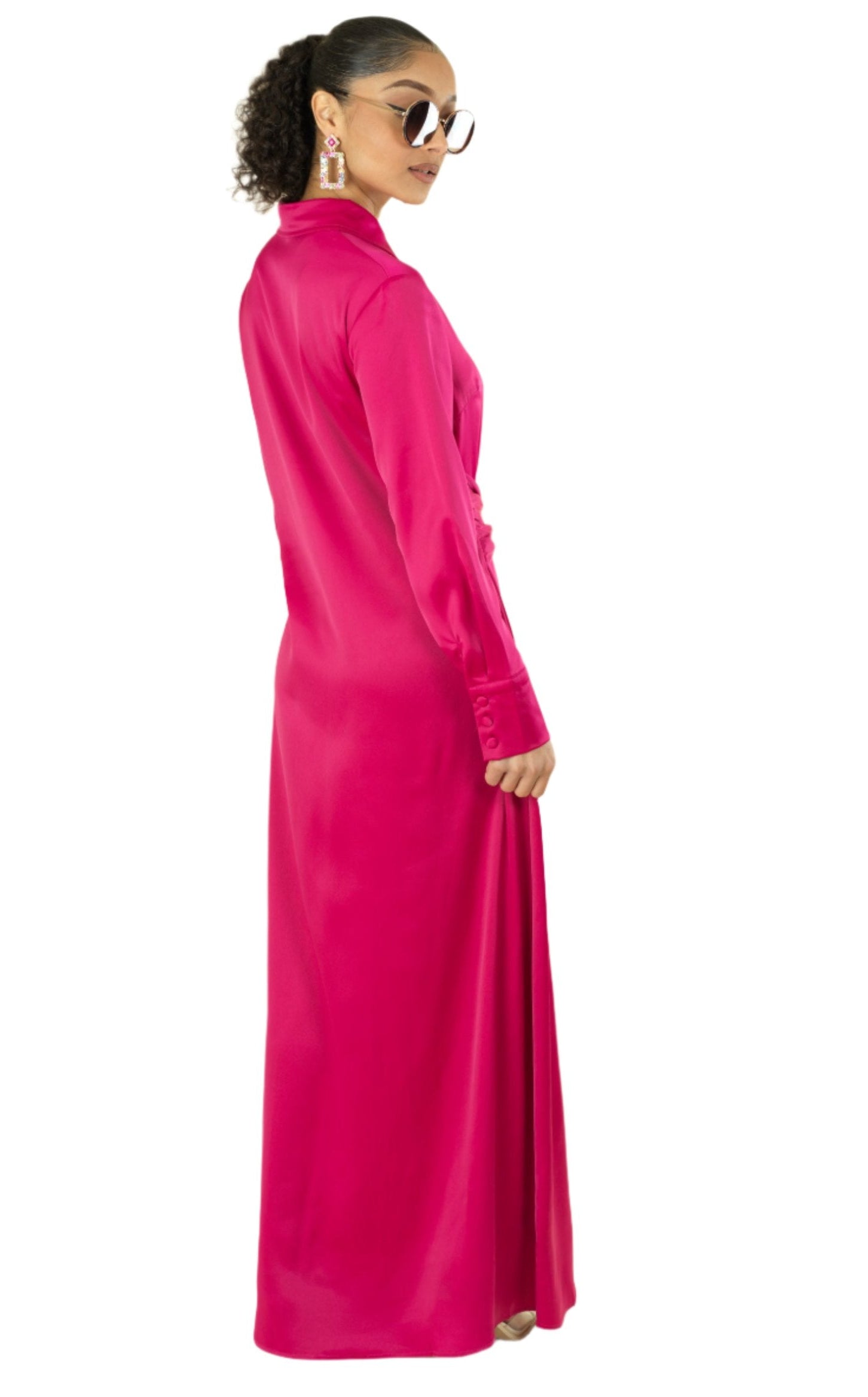 Magenta shirt-dress satin maxi dress Kabayare