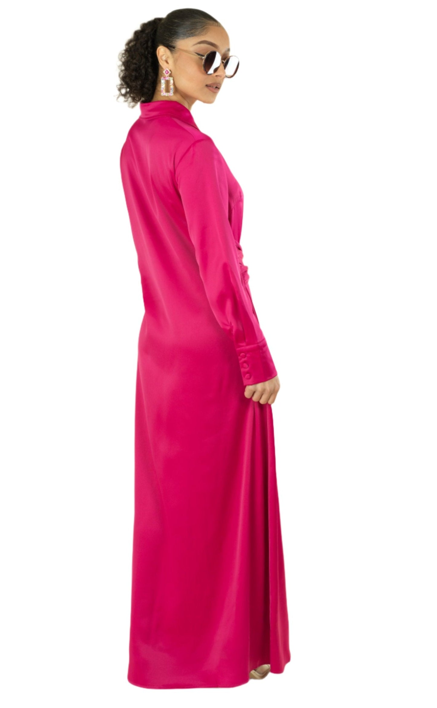 Magenta shirt-dress satin maxi dress Kabayare