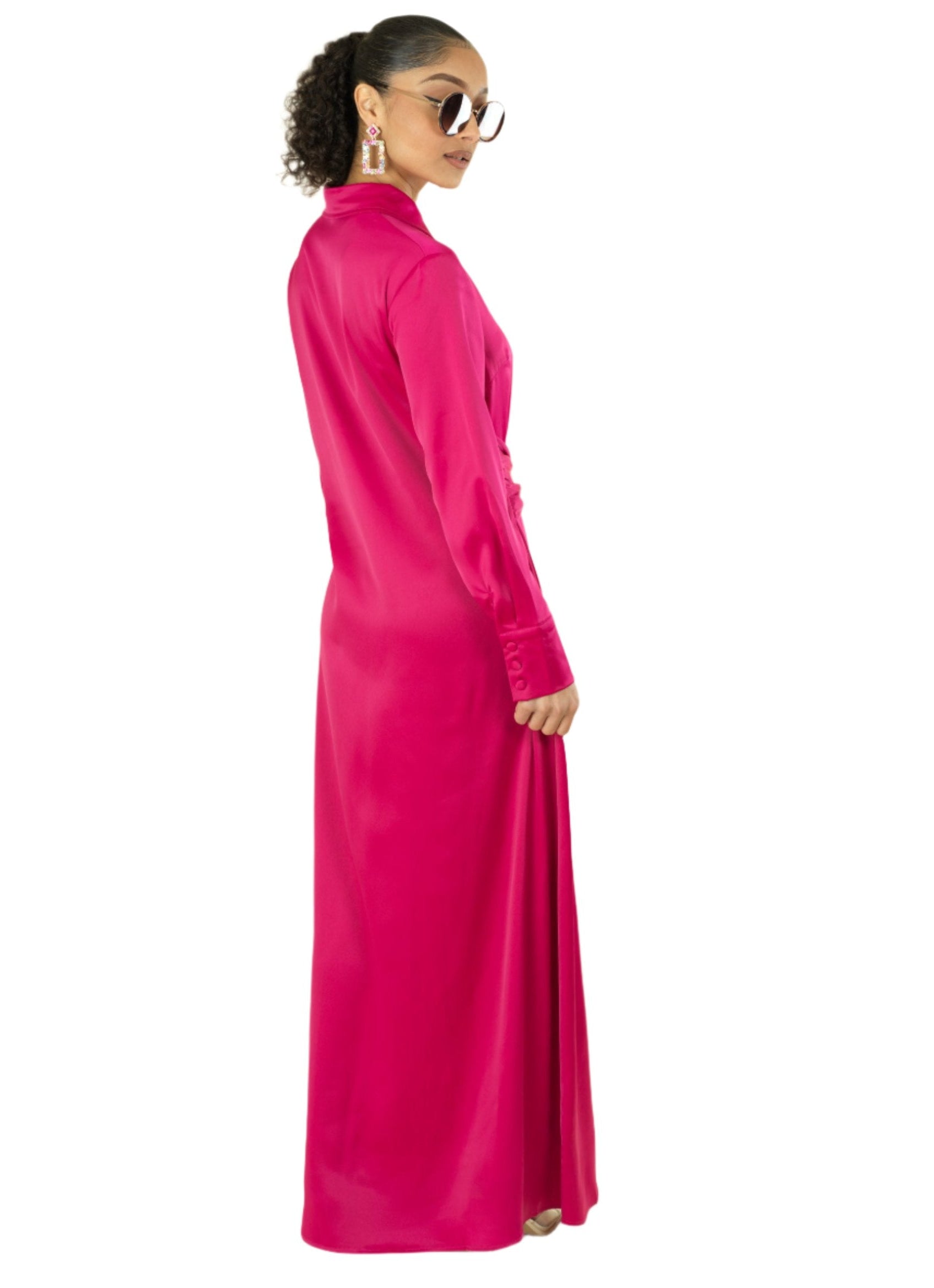 Magenta shirt-dress satin maxi dress Kabayare