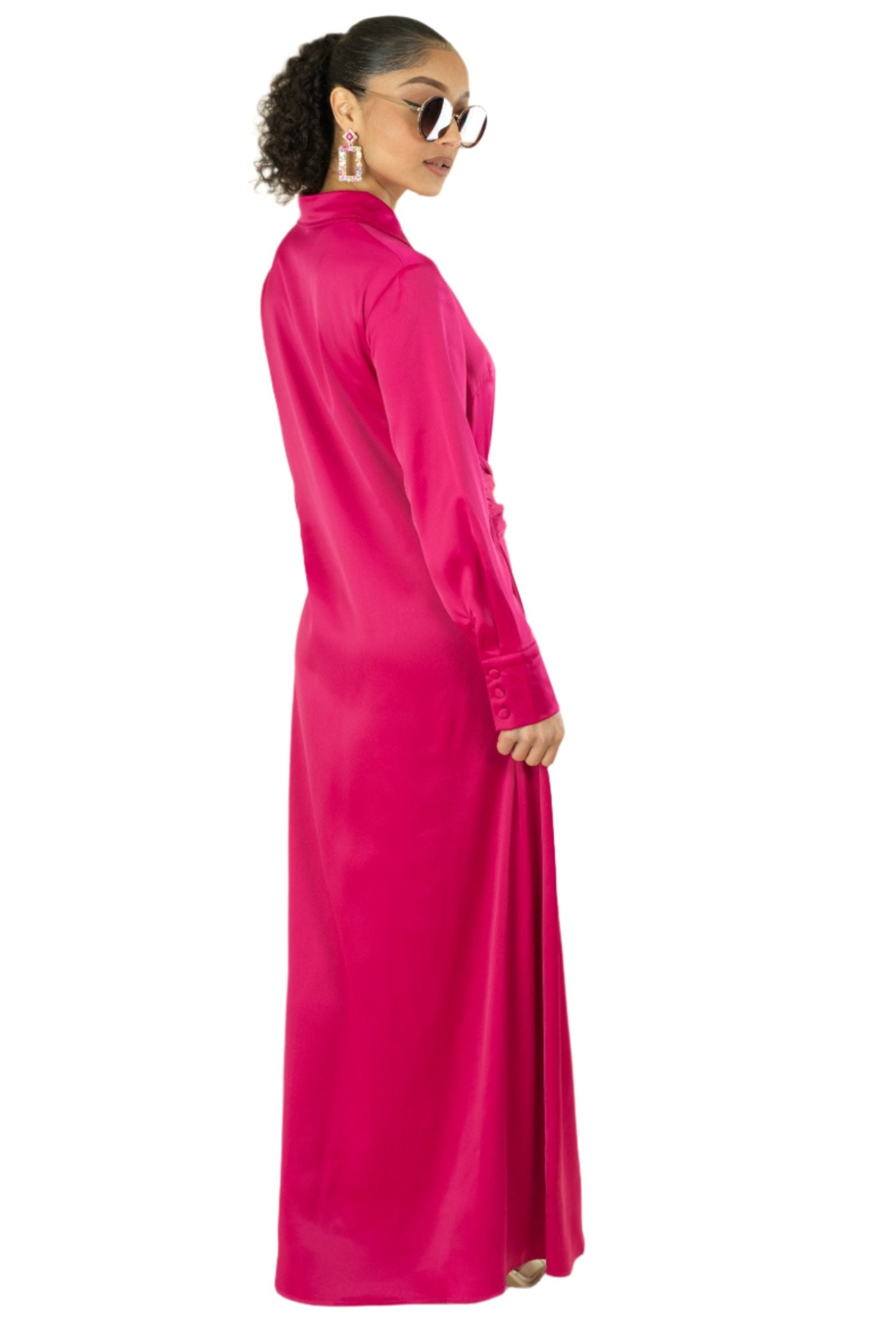 Magenta shirt-dress satin maxi dress Kabayare