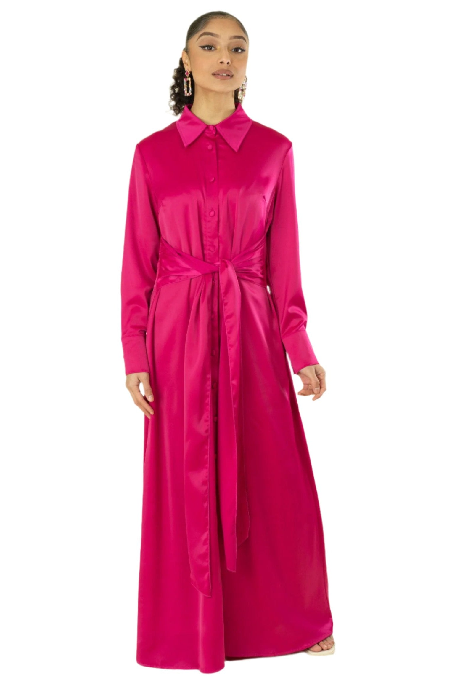 Magenta shirt-dress satin maxi dress Kabayare