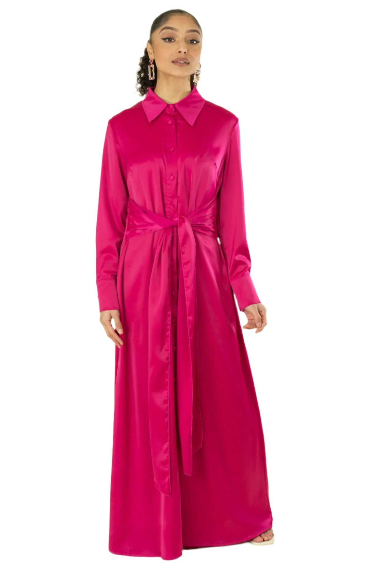 Magenta shirt-dress satin maxi dress Kabayare