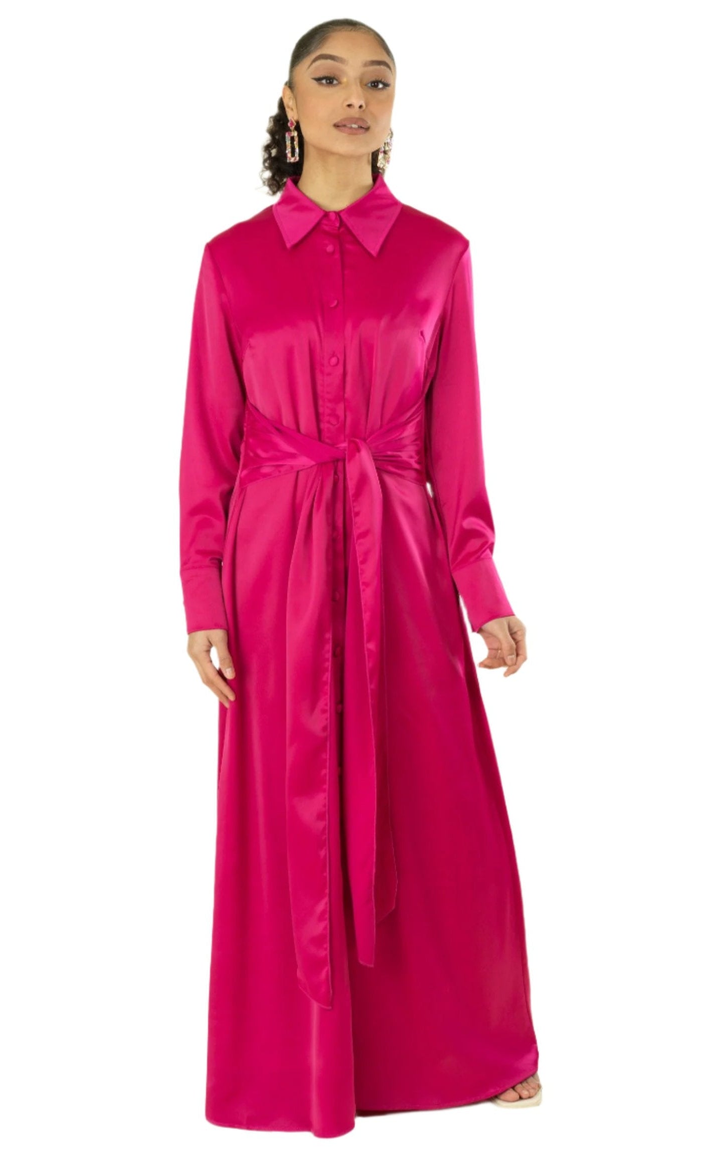 Magenta shirt-dress satin maxi dress Kabayare