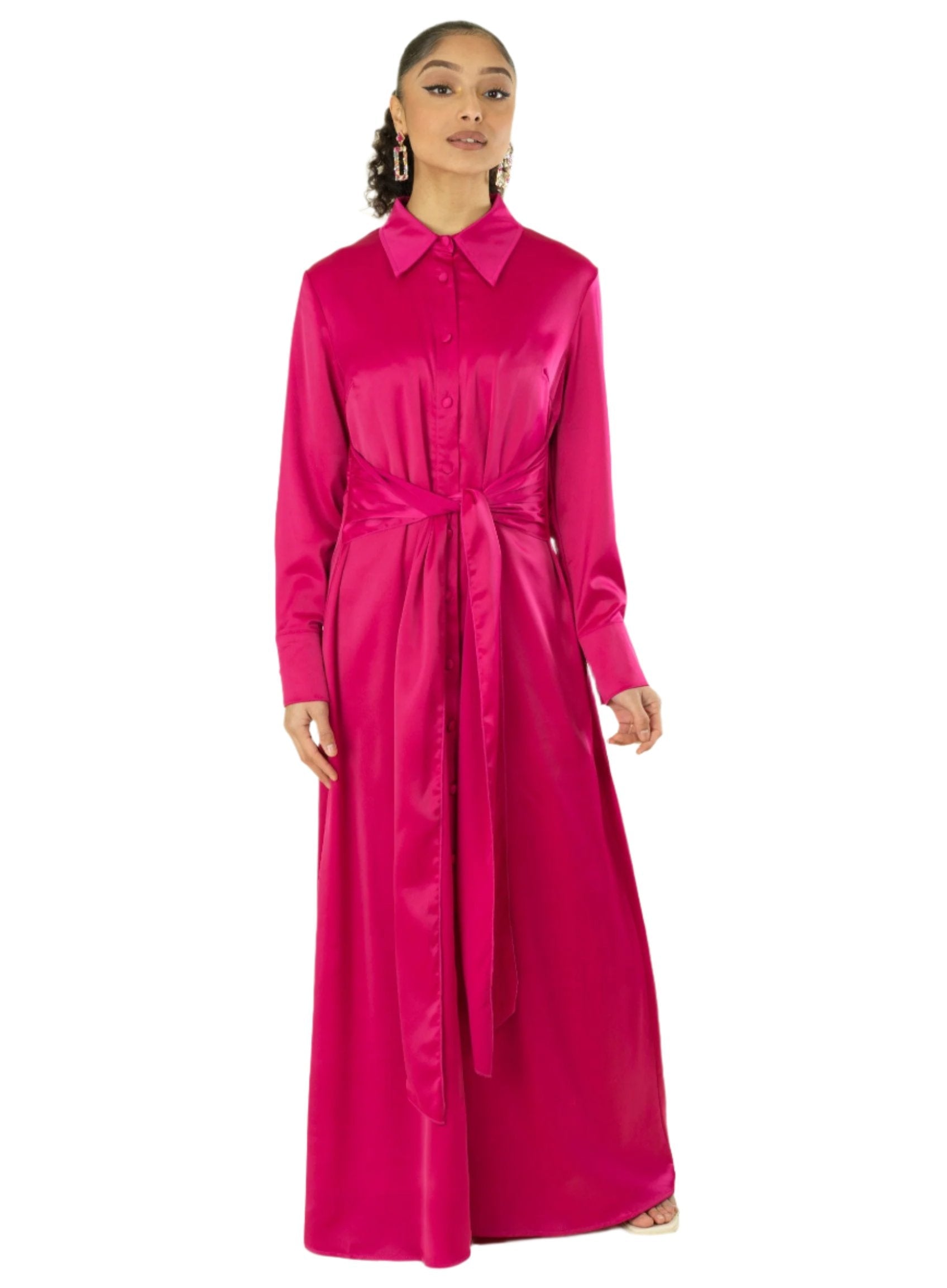 Magenta shirt-dress satin maxi dress Kabayare