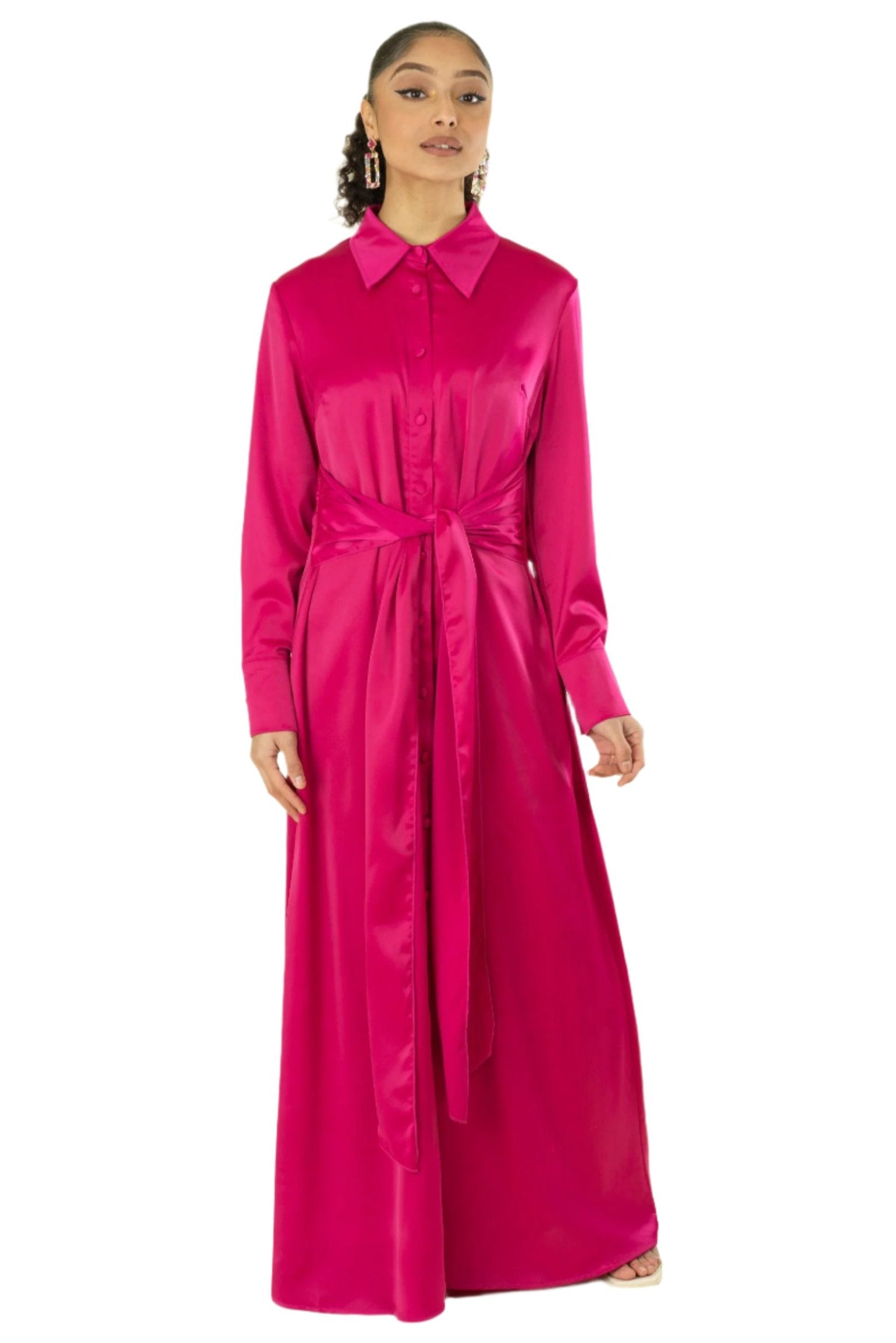 Magenta shirt-dress satin maxi dress Kabayare