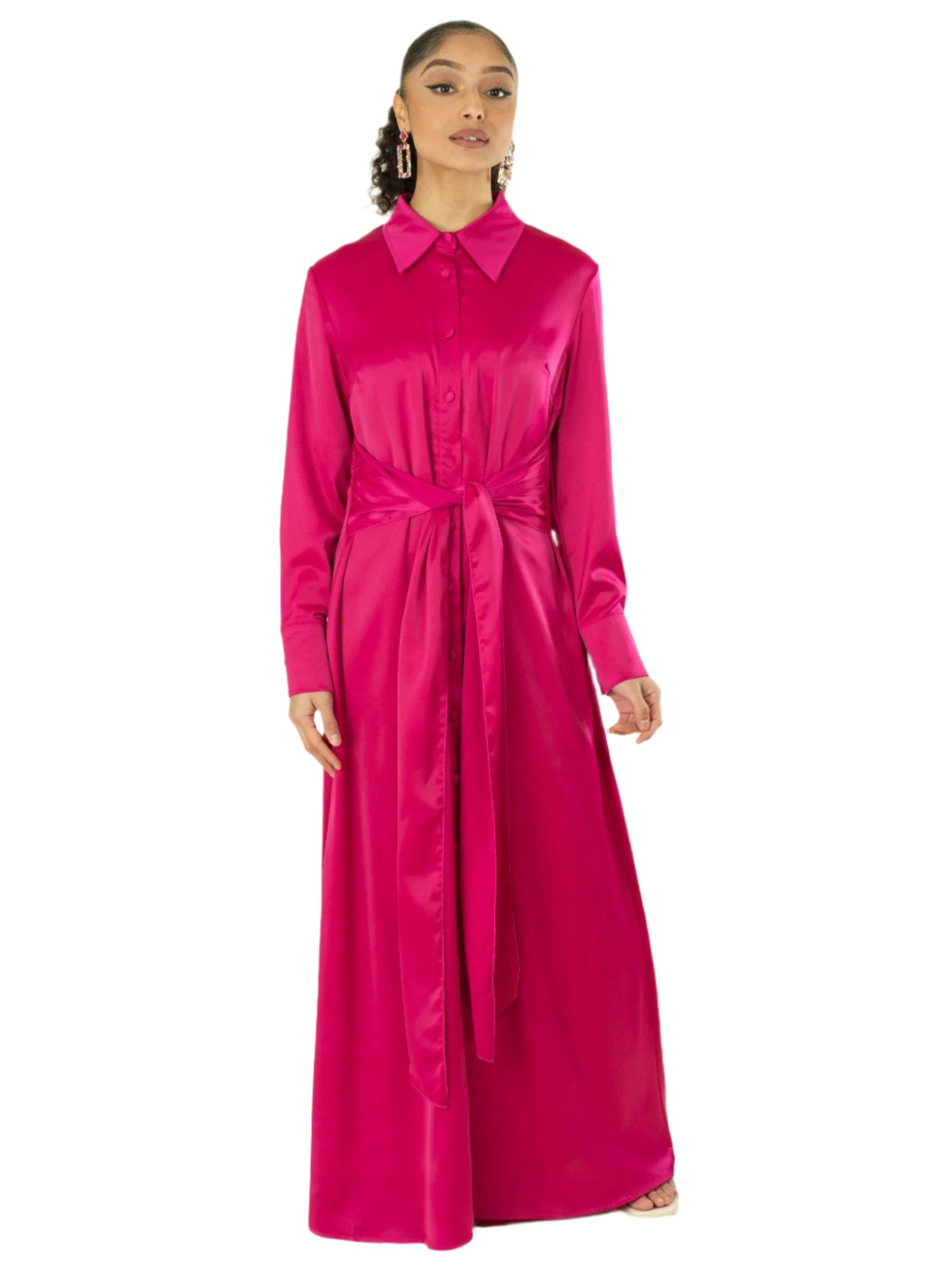 Magenta shirt-dress satin maxi dress Kabayare