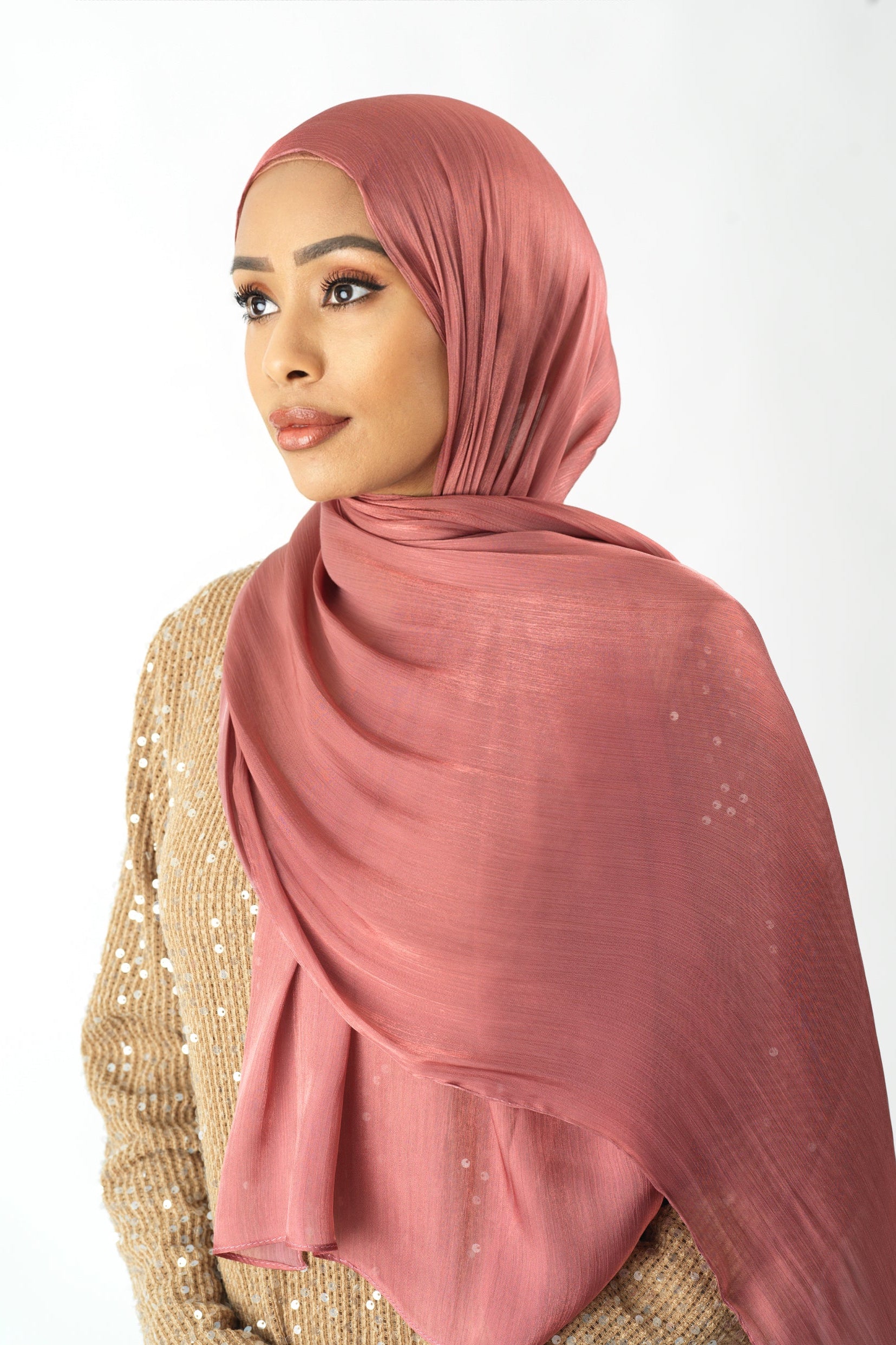 Mahogany Shimmering Silk Chiffon hijab Kabayare