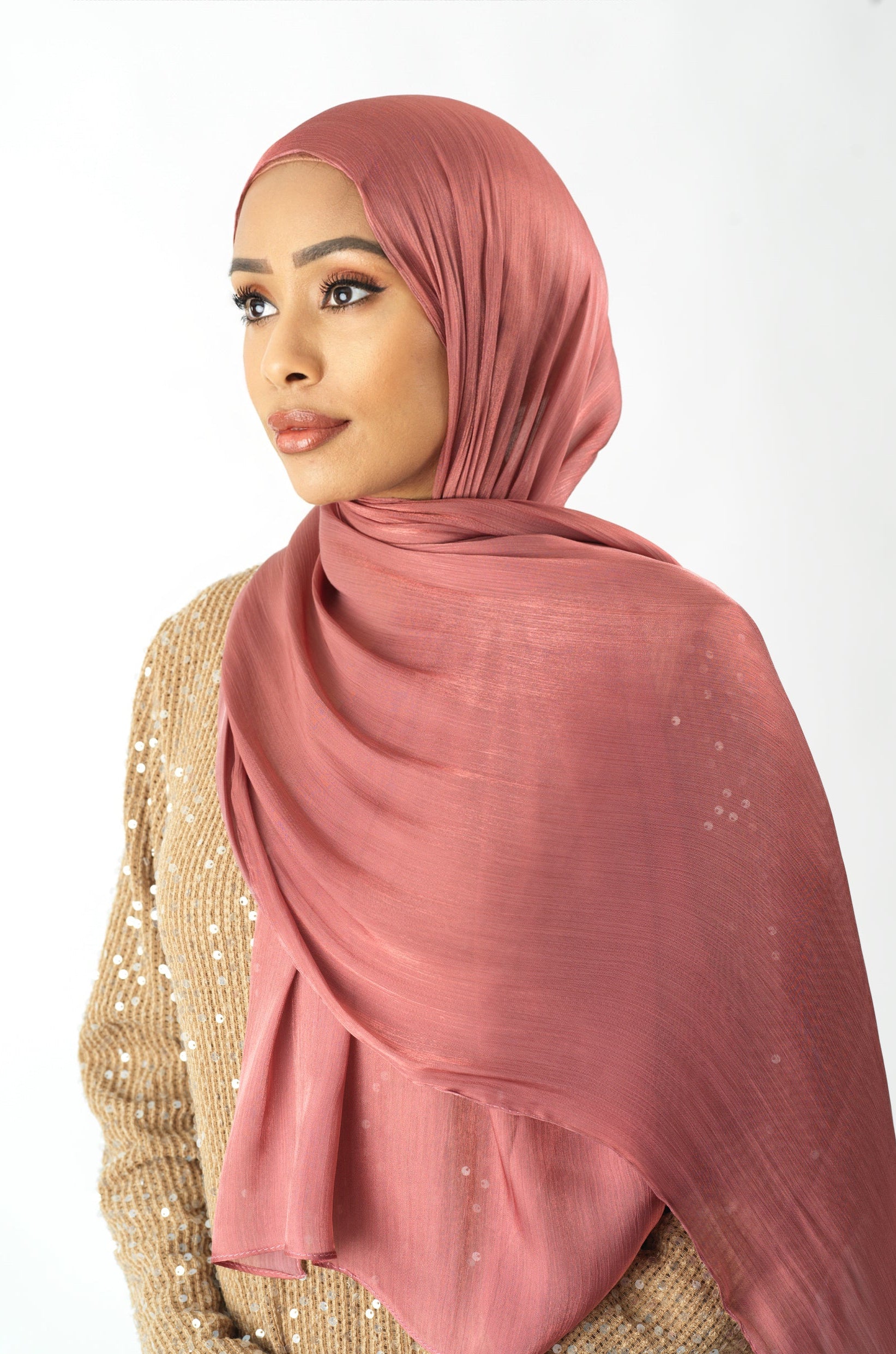 Mahogany Shimmering Silk Chiffon hijab Kabayare