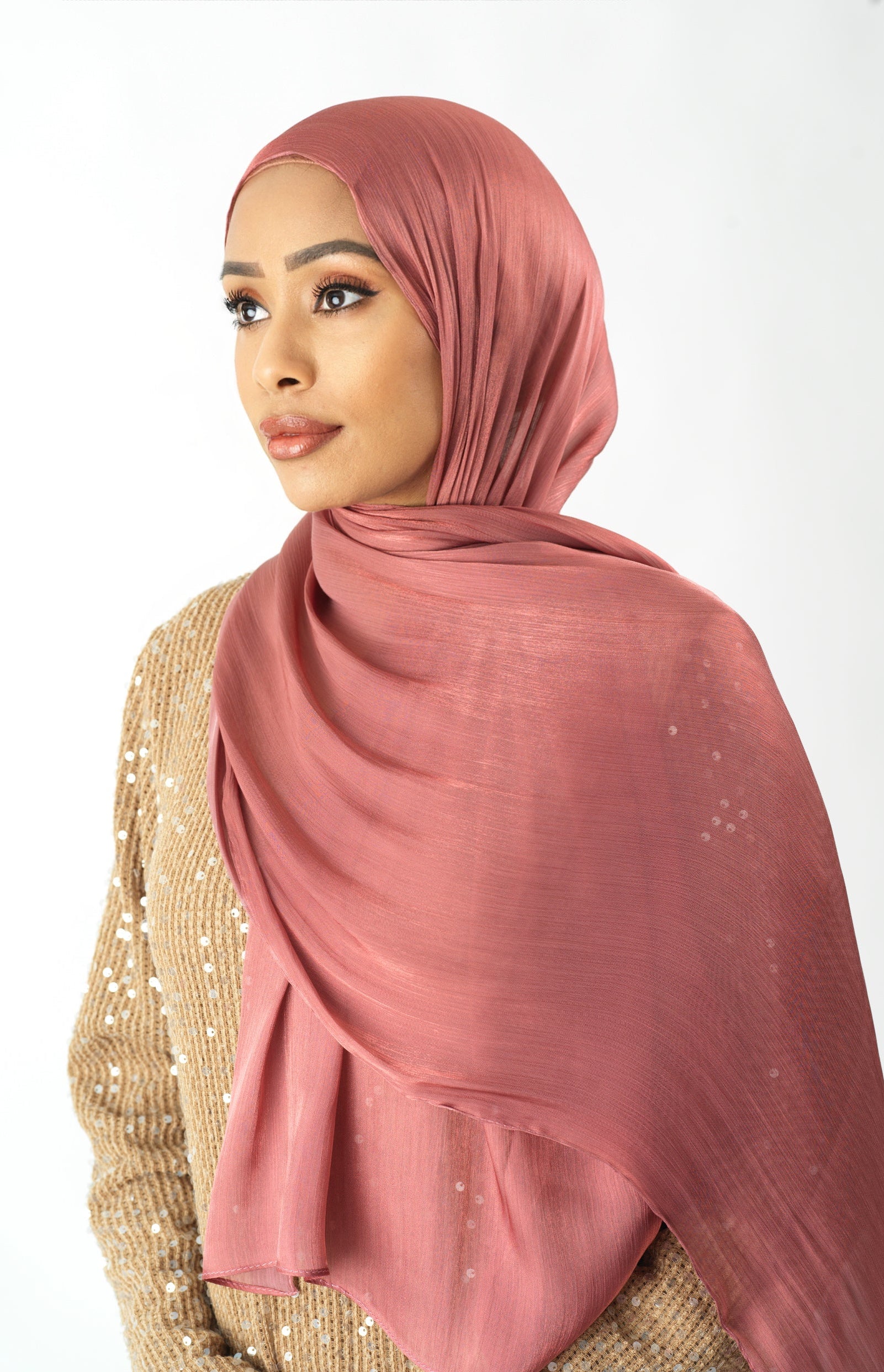 Mahogany Shimmering Silk Chiffon hijab Kabayare