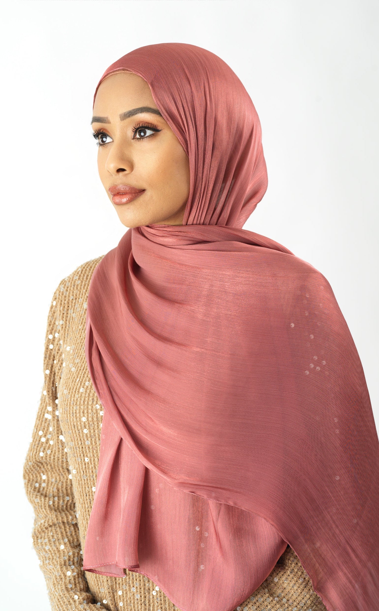 Mahogany Shimmering Silk Chiffon hijab Kabayare