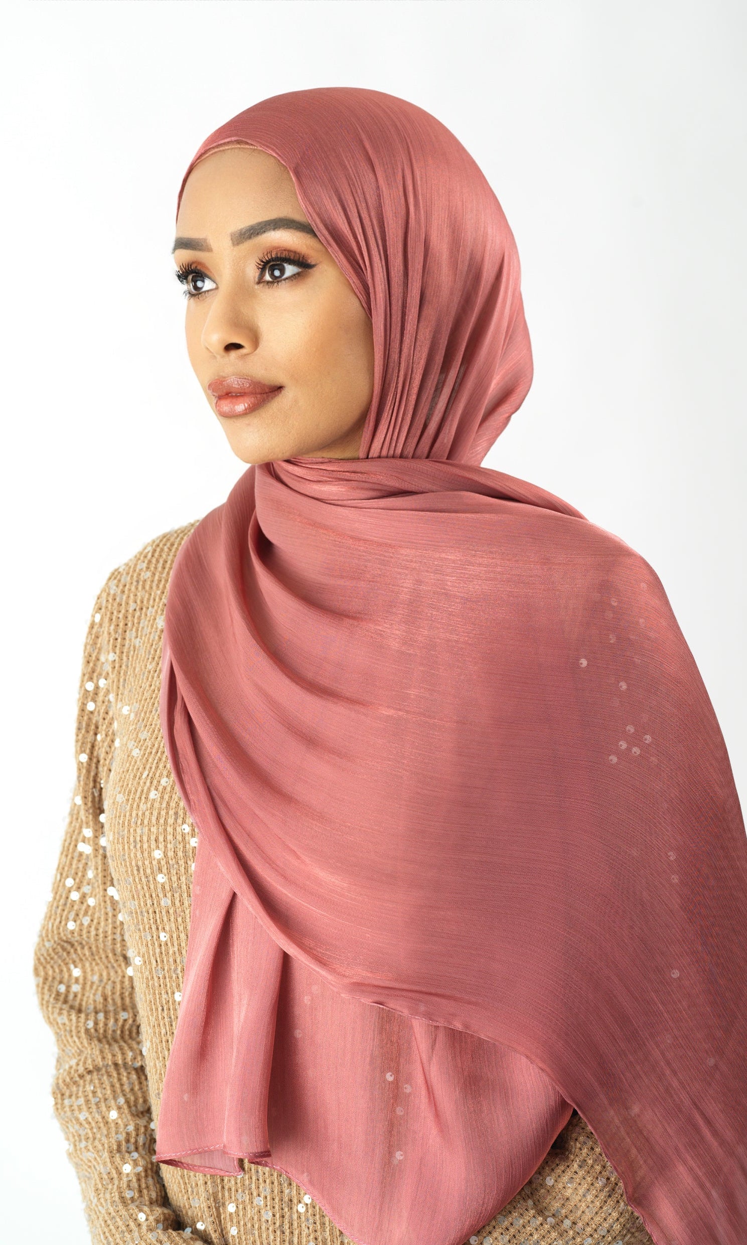 Mahogany Shimmering Silk Chiffon hijab Kabayare