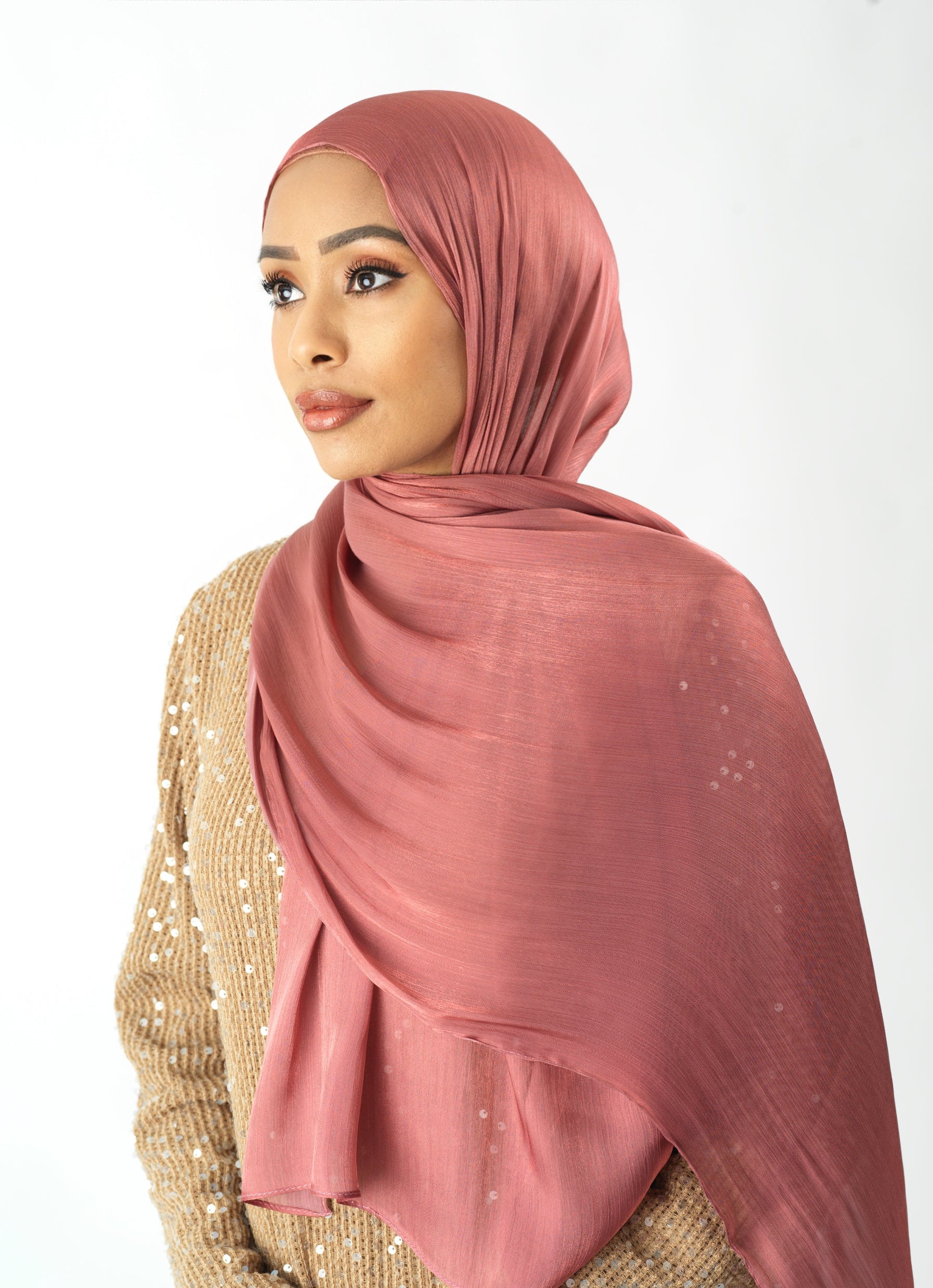 Mahogany Shimmering Silk Chiffon hijab Kabayare
