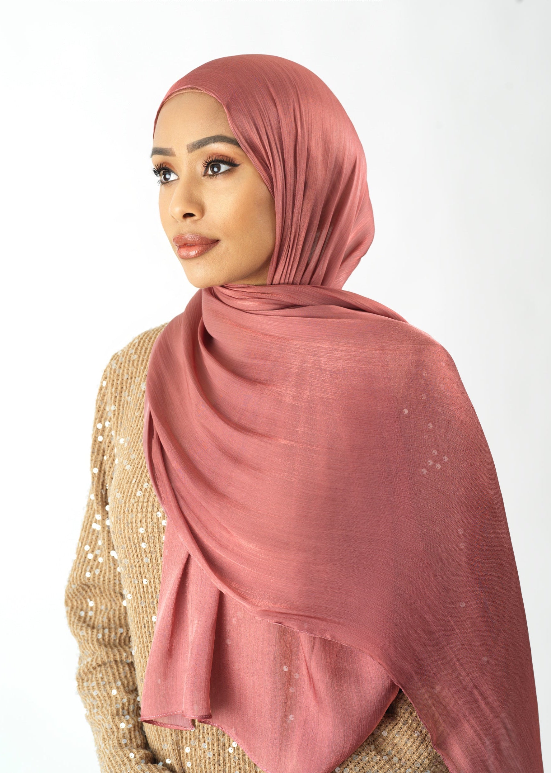 Mahogany Shimmering Silk Chiffon hijab Kabayare
