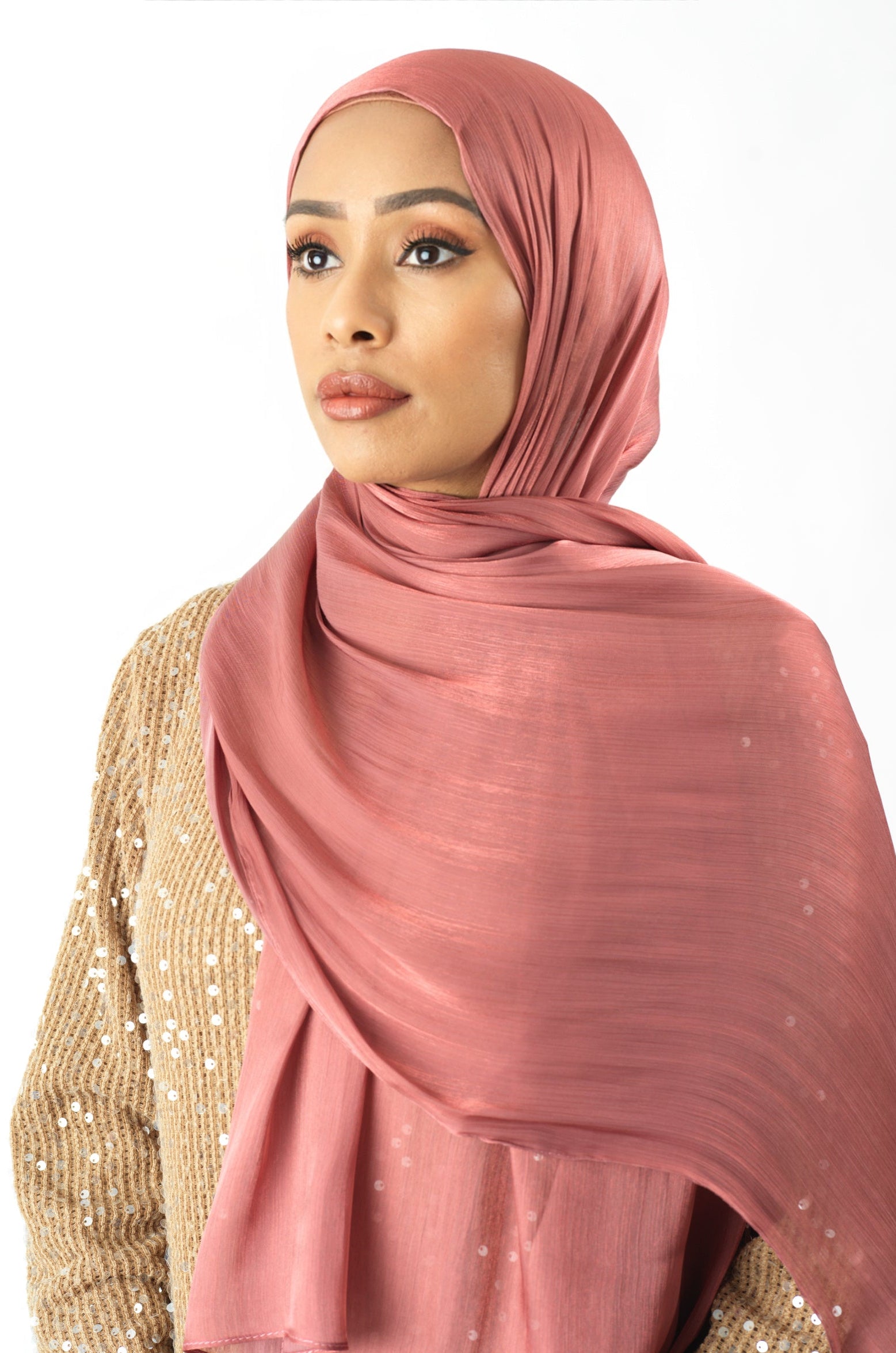 Mahogany Shimmering Silk Chiffon hijab Kabayare