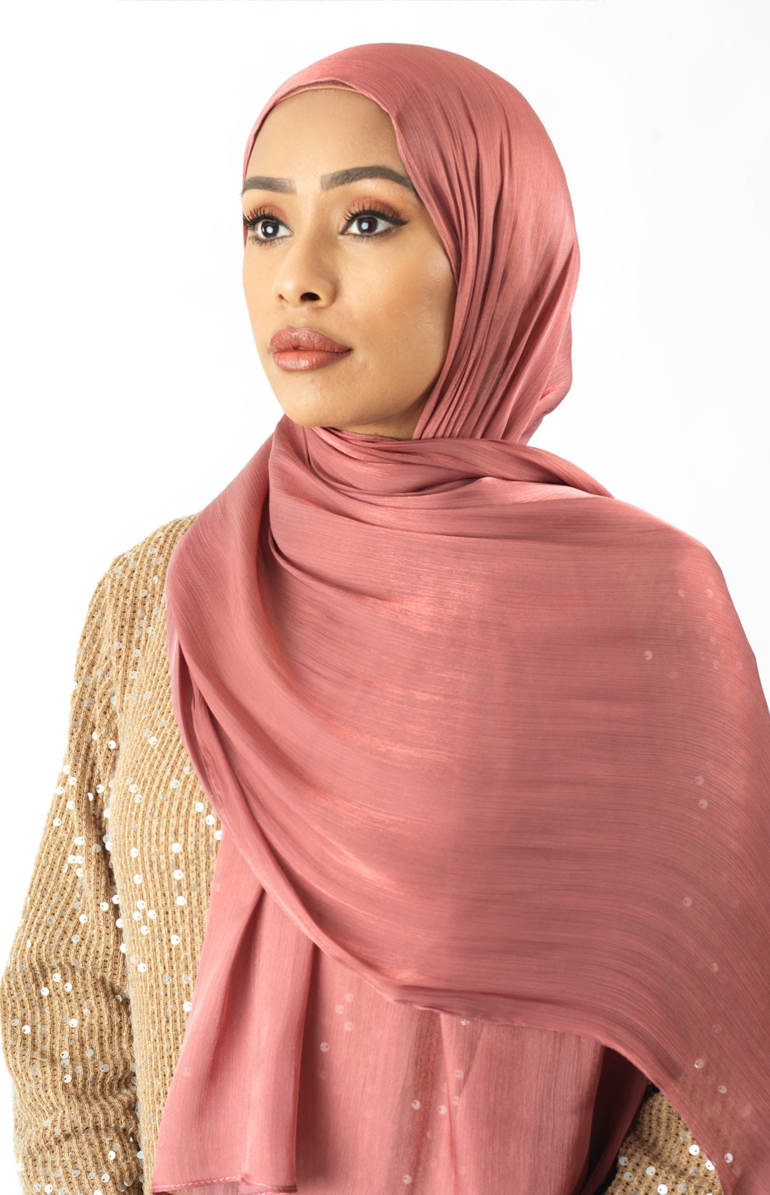 Mahogany Shimmering Silk Chiffon hijab Kabayare