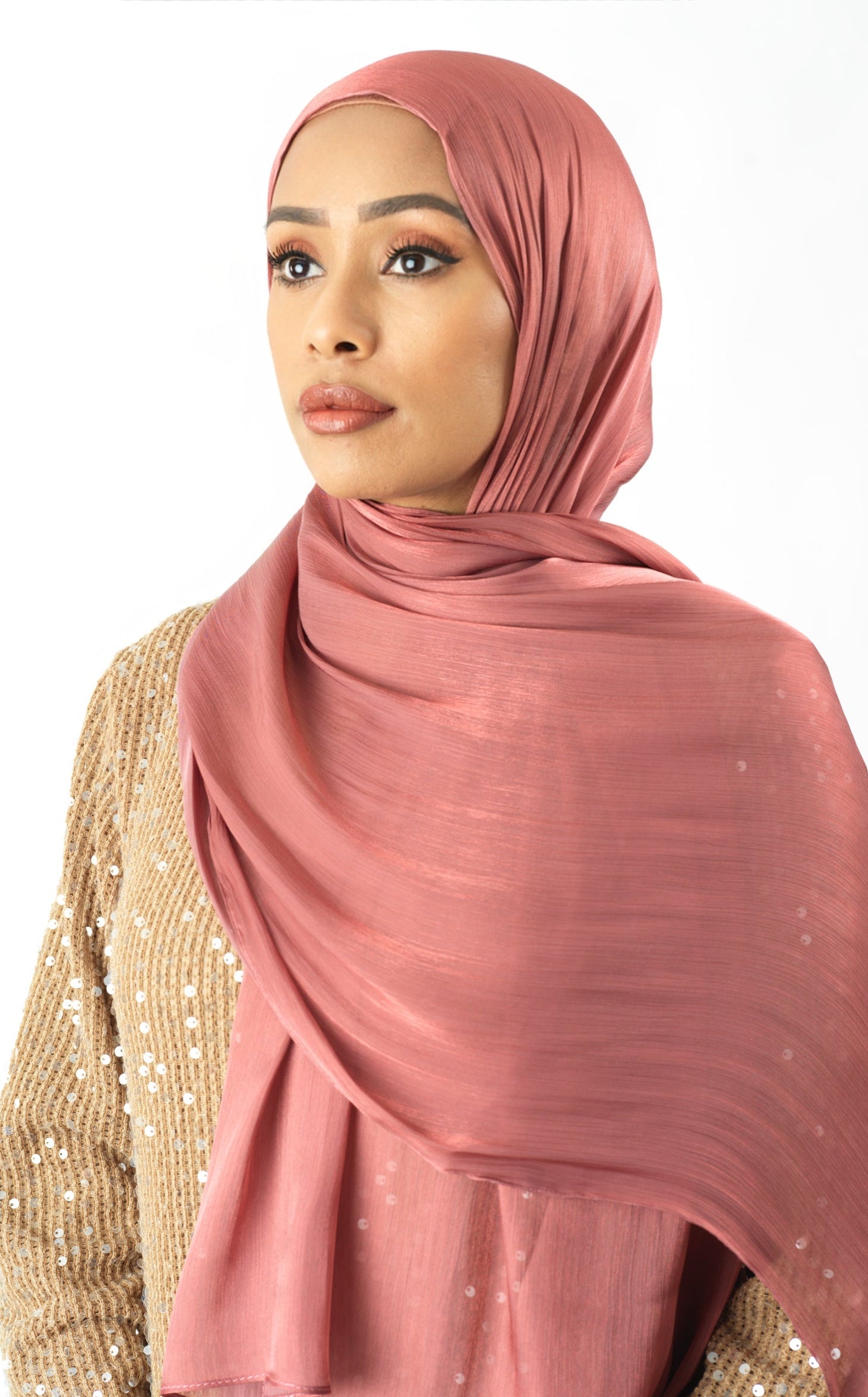 Mahogany Shimmering Silk Chiffon hijab Kabayare