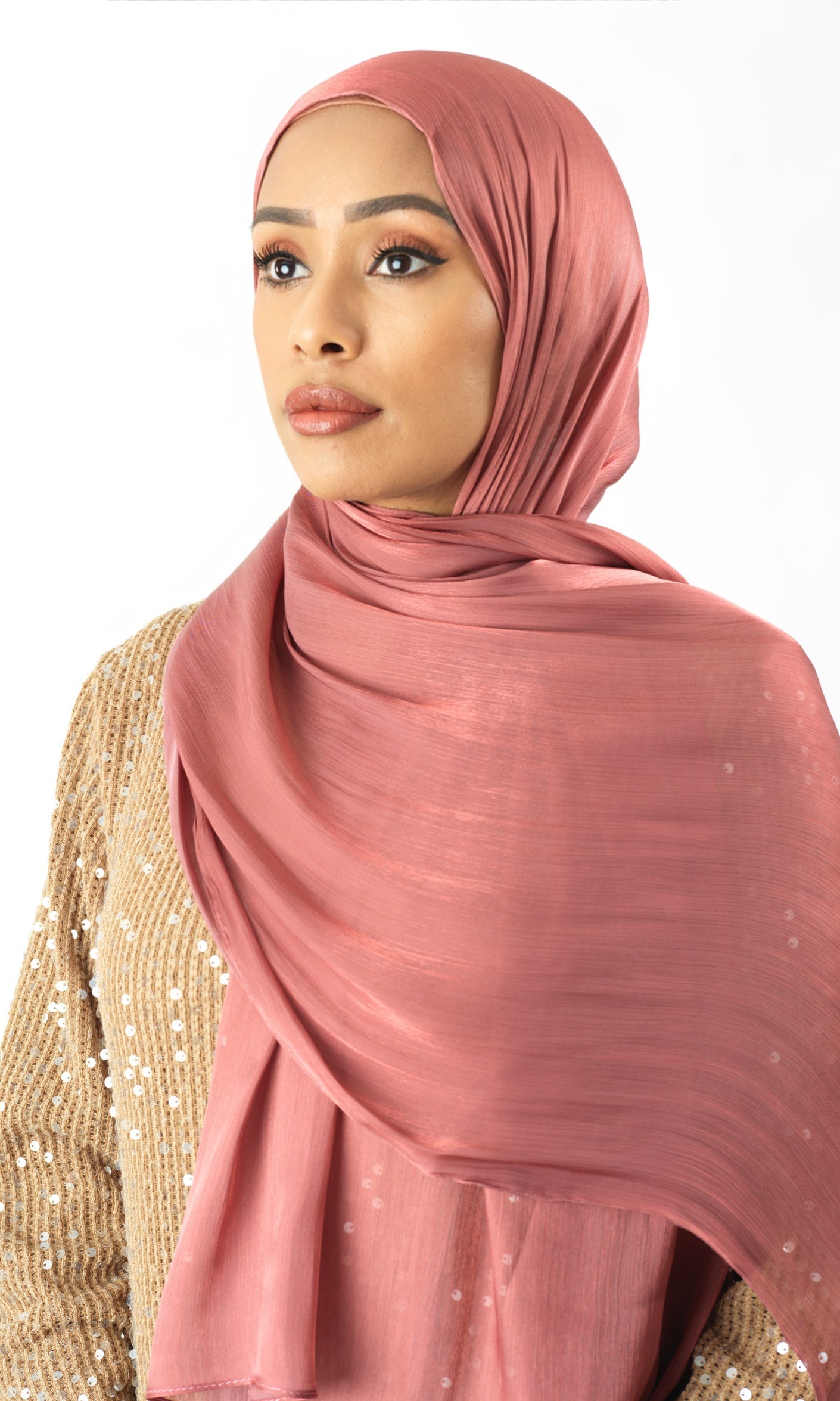 Mahogany Shimmering Silk Chiffon hijab Kabayare