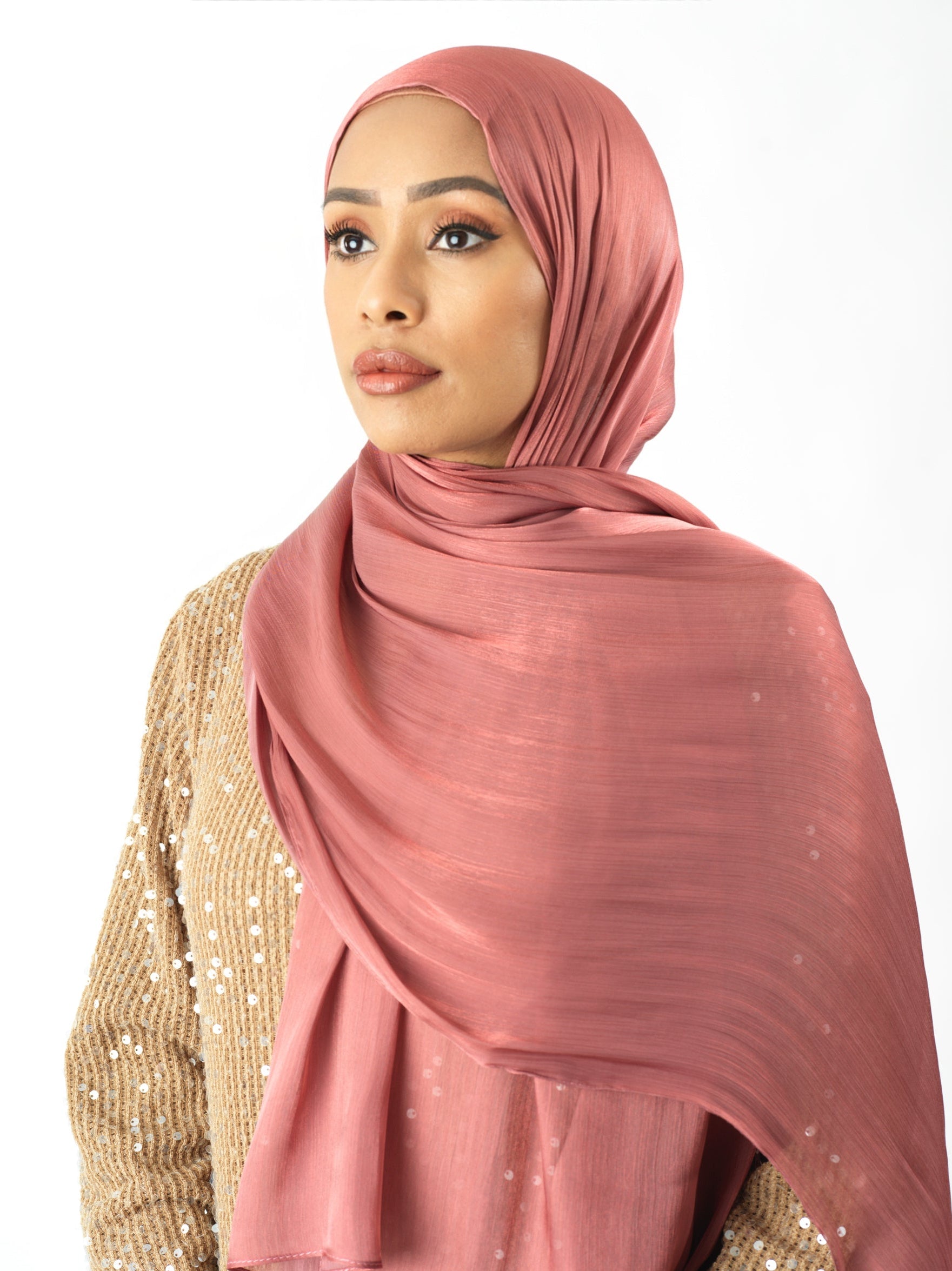 Mahogany Shimmering Silk Chiffon hijab Kabayare