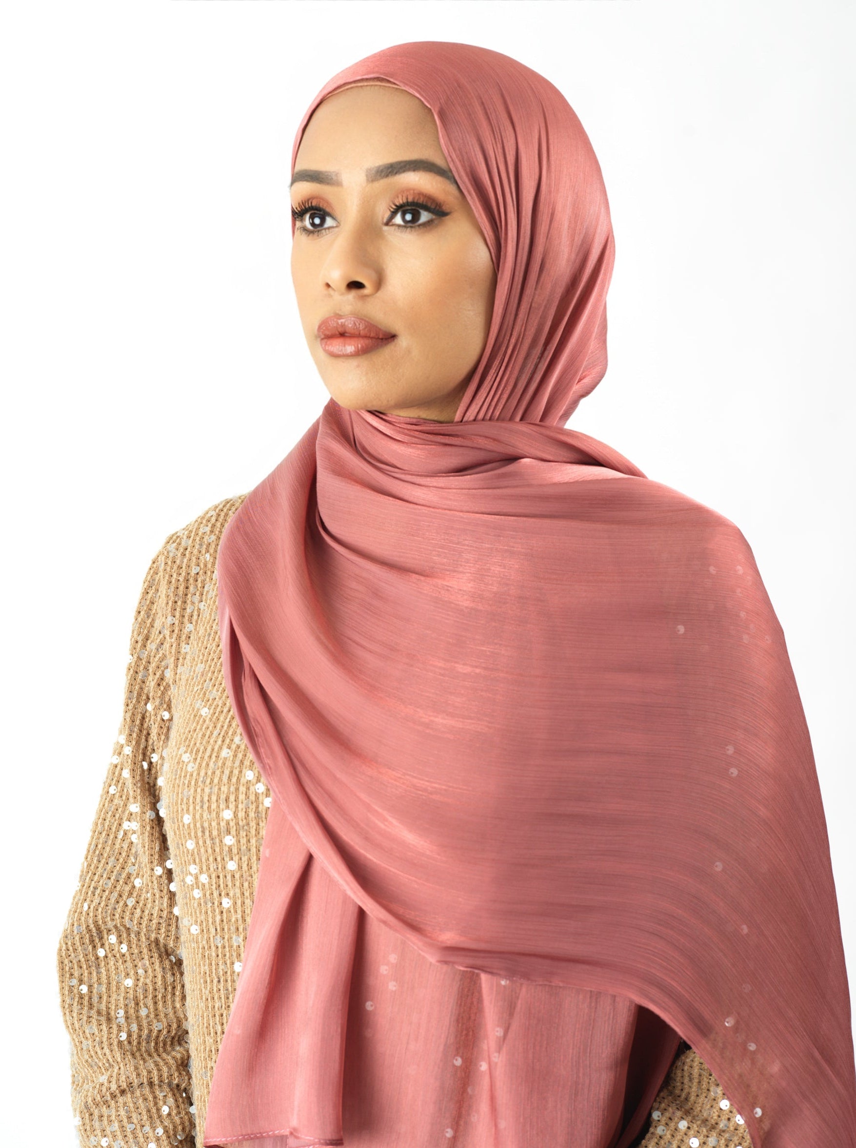 Mahogany Shimmering Silk Chiffon hijab Kabayare