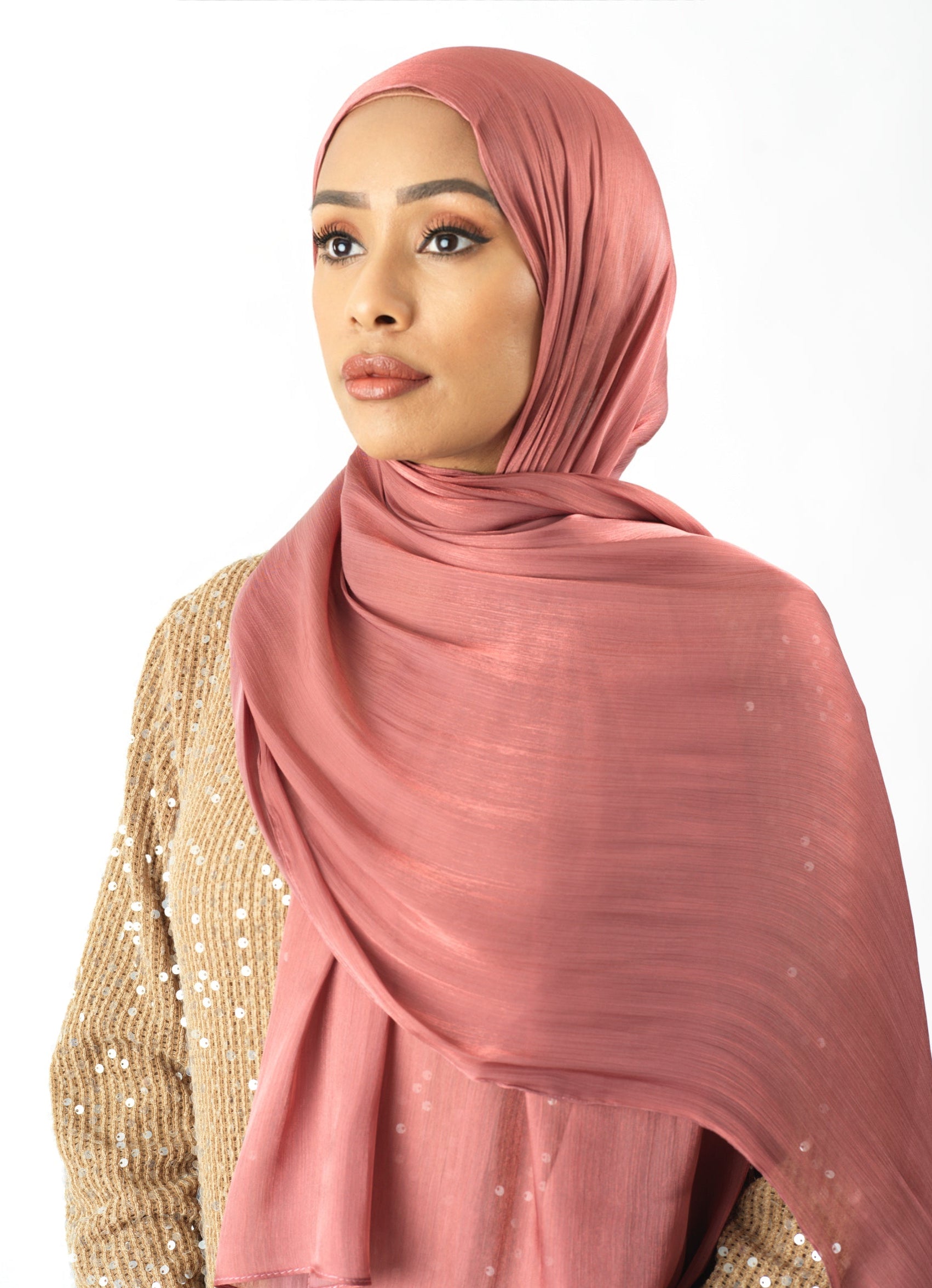 Mahogany Shimmering Silk Chiffon hijab Kabayare