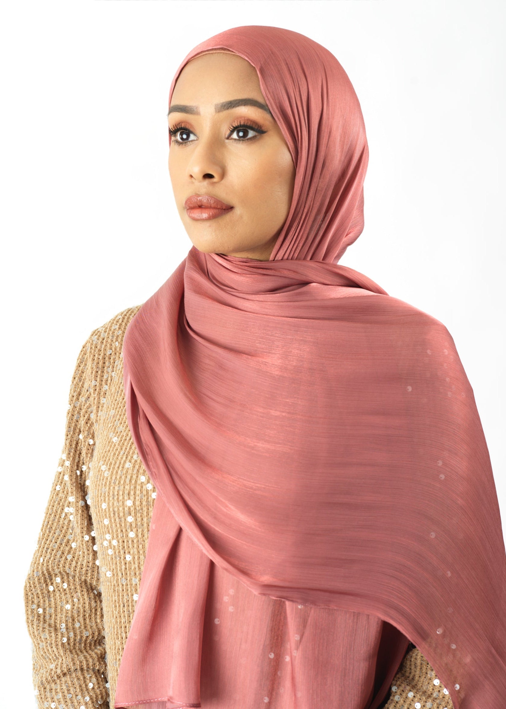 Mahogany Shimmering Silk Chiffon hijab Kabayare