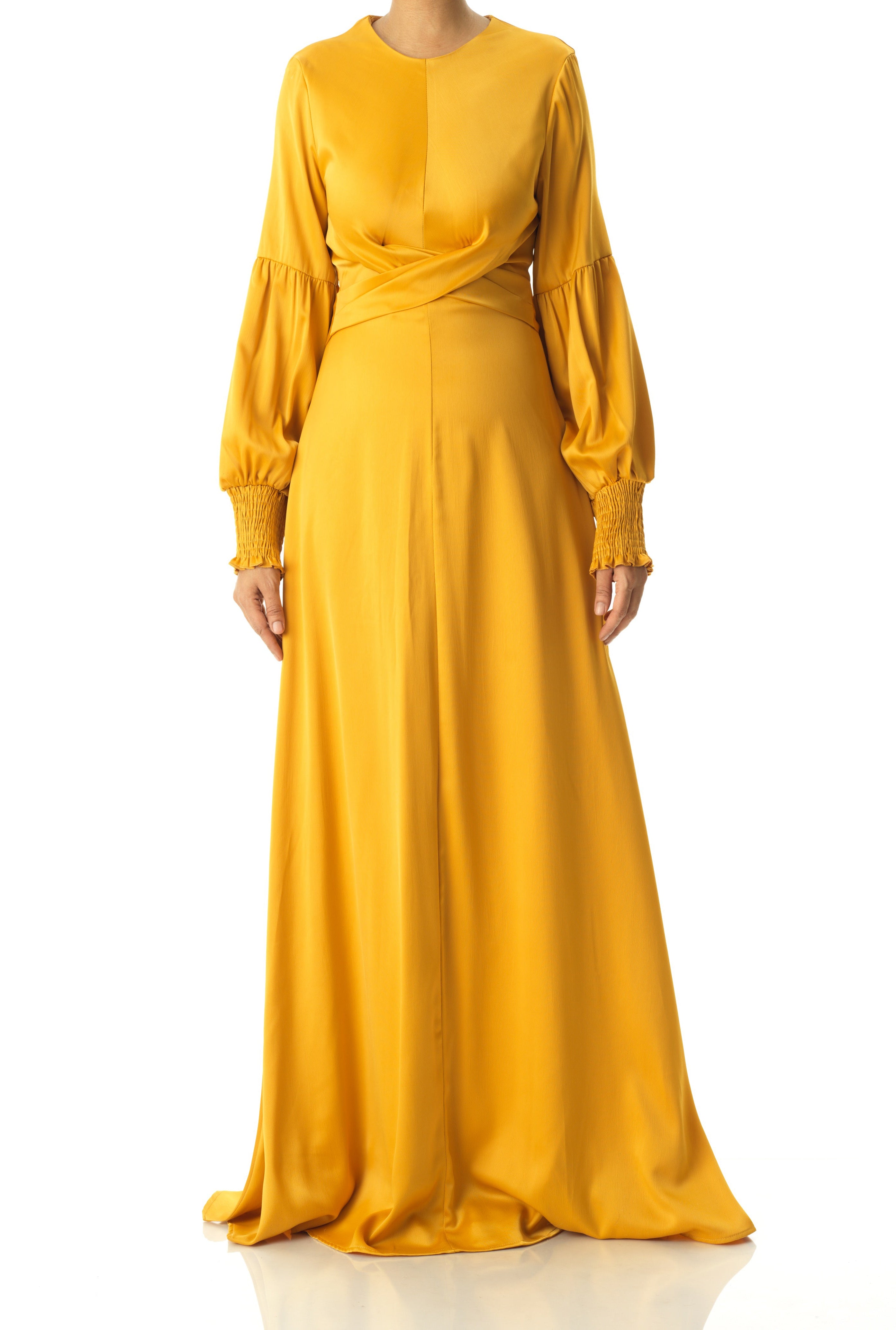 Marigold jasmine satin modest maxi dress Kabayare