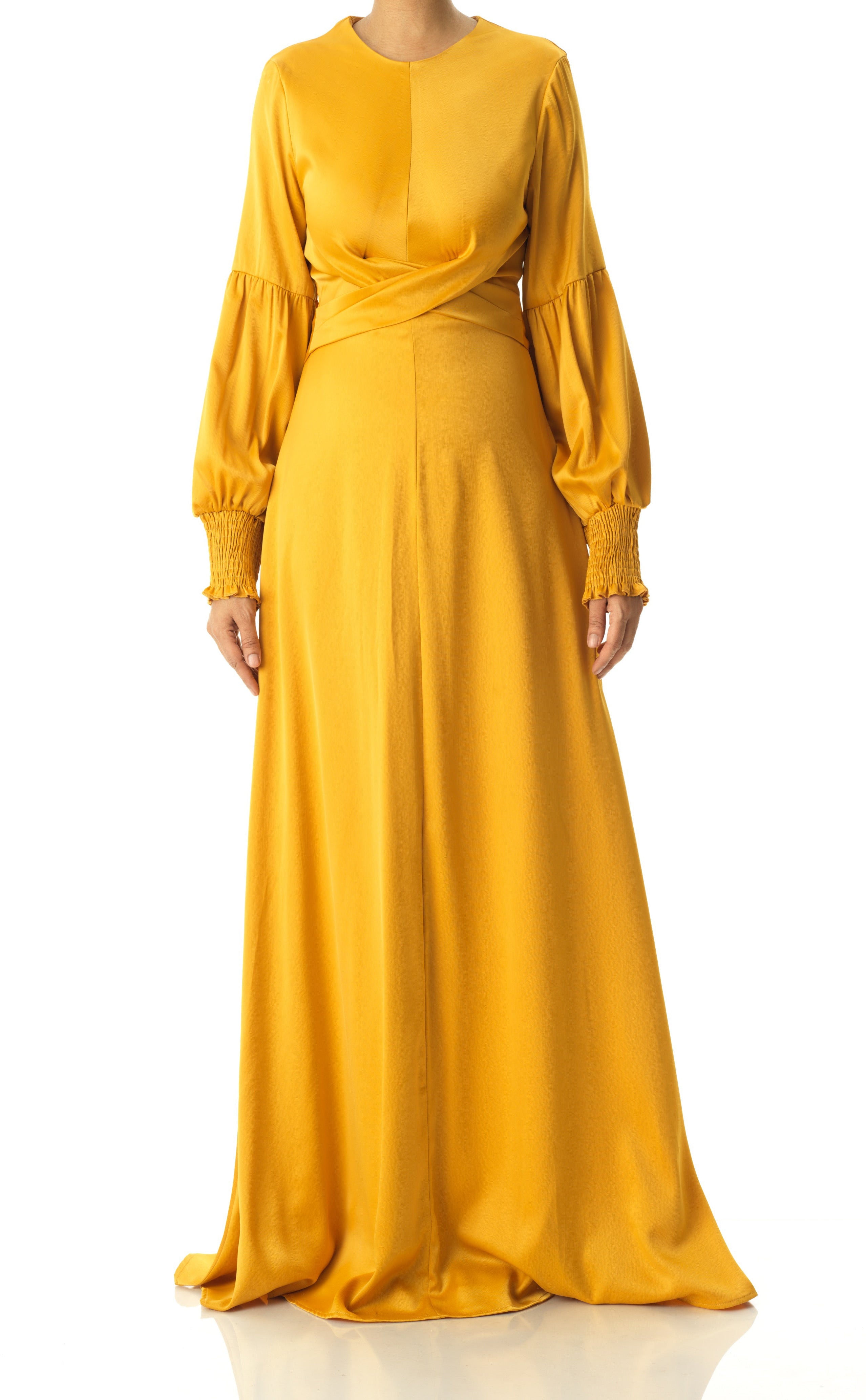Marigold jasmine satin modest maxi dress Kabayare