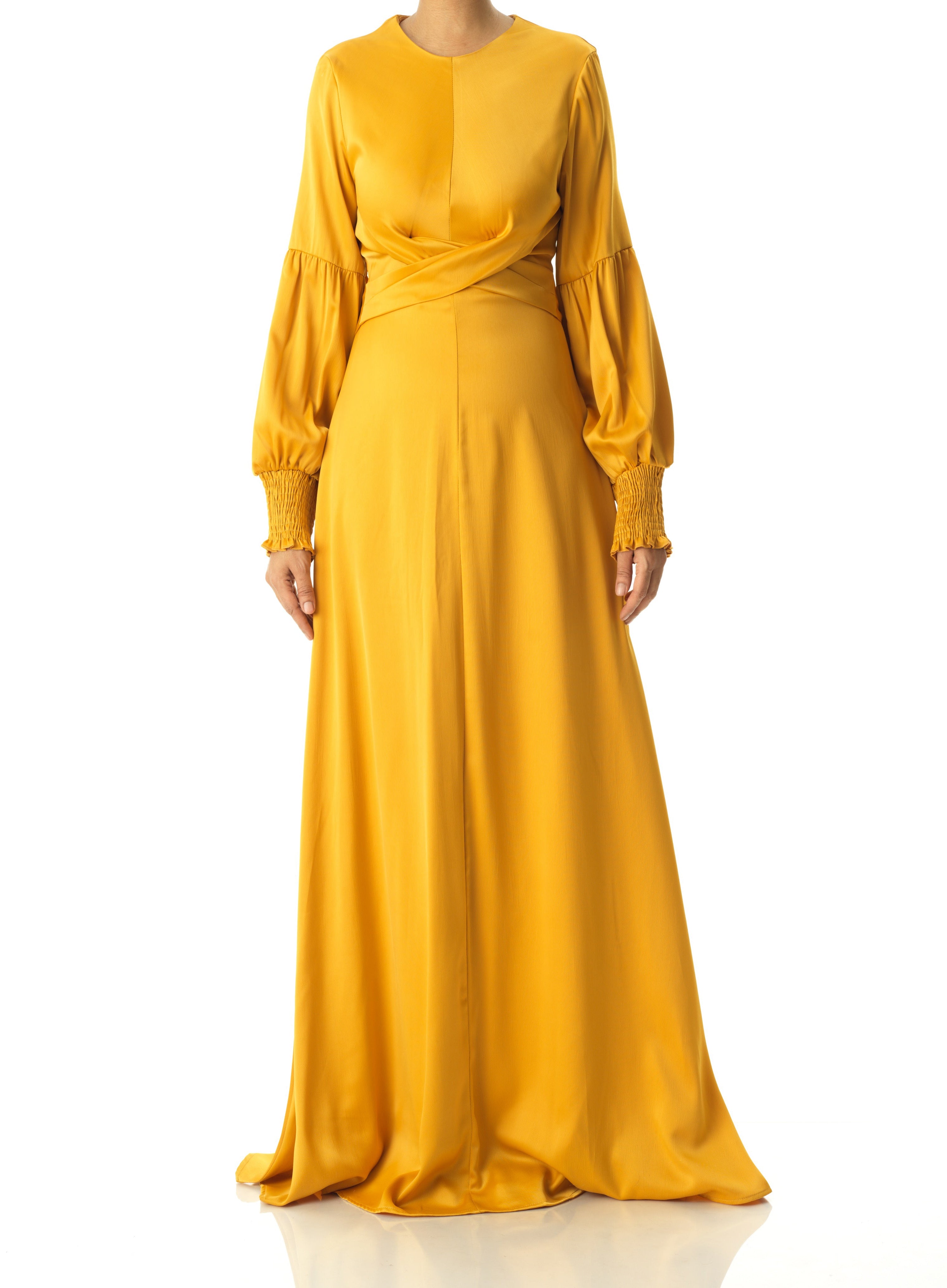 Marigold jasmine satin modest maxi dress Kabayare