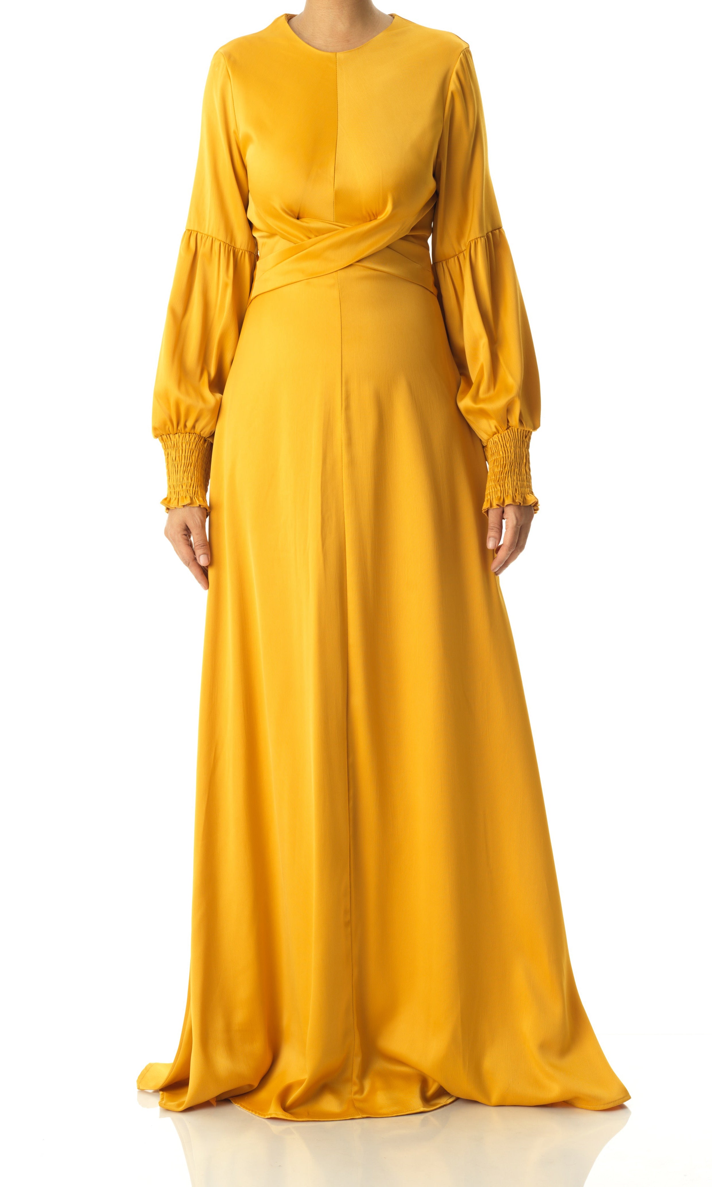 Marigold jasmine satin modest maxi dress Kabayare