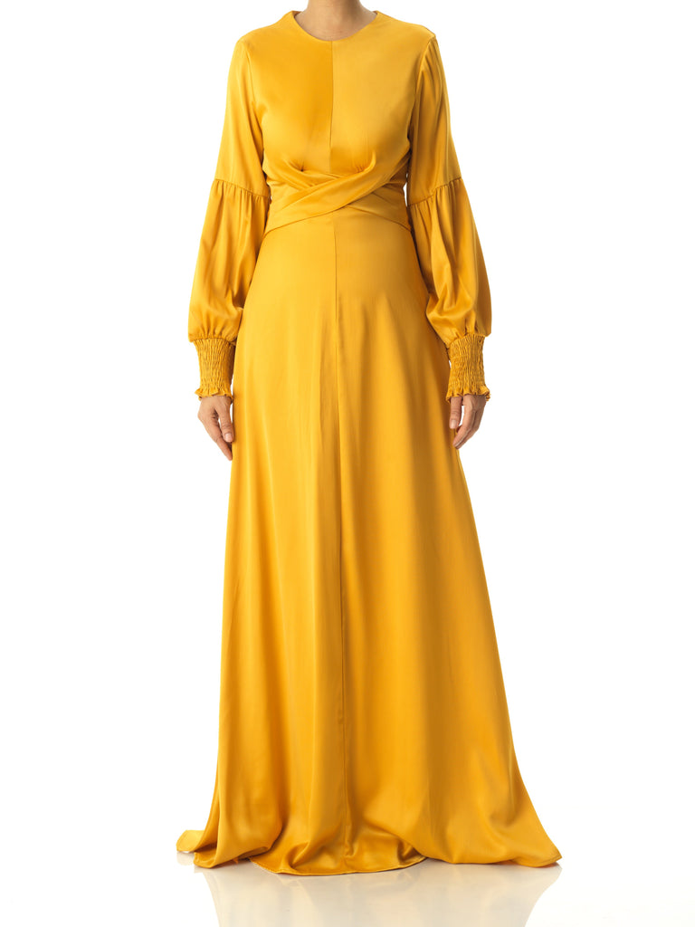 Marigold jasmine satin modest maxi dress Kabayare