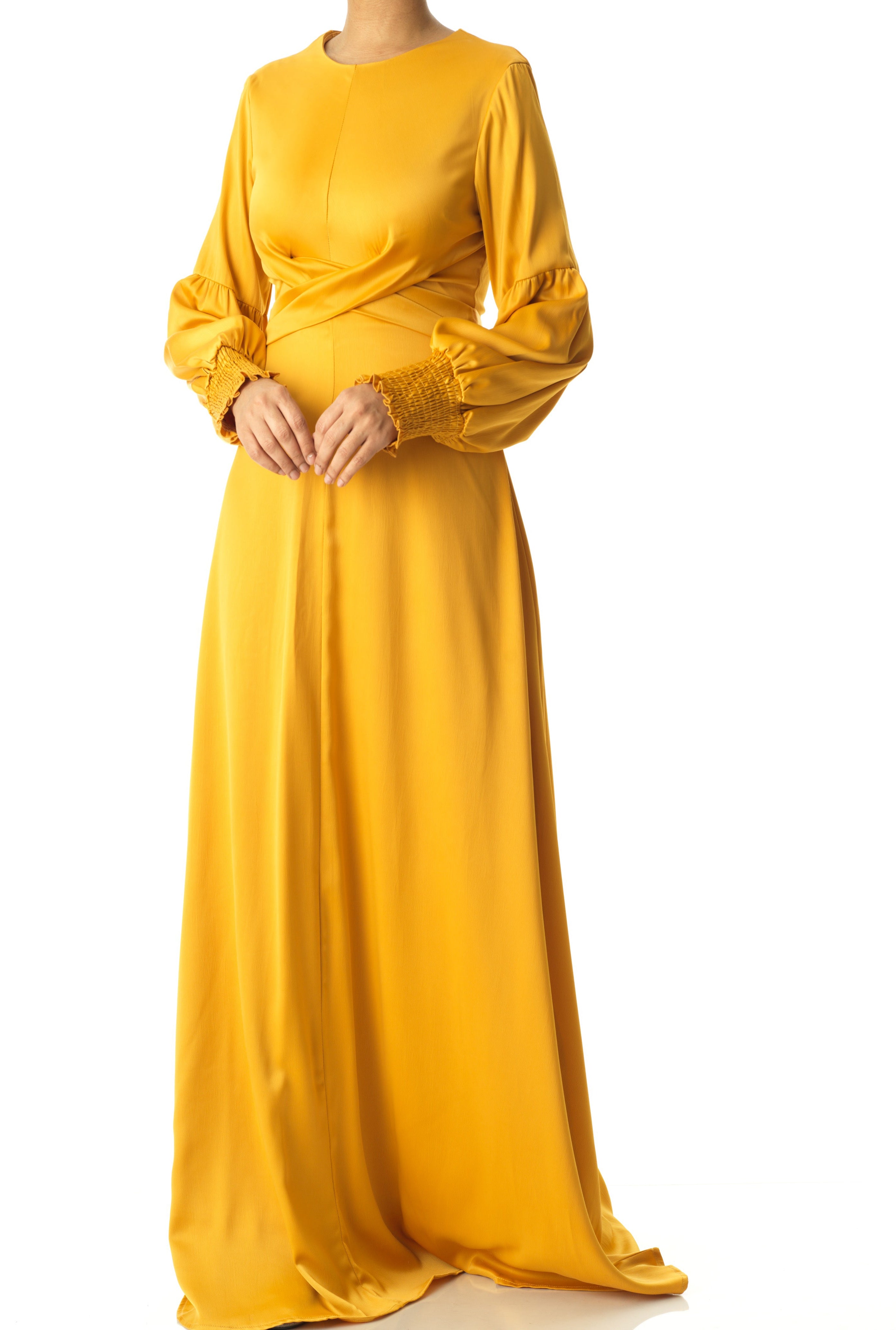 Marigold jasmine satin modest maxi dress Kabayare