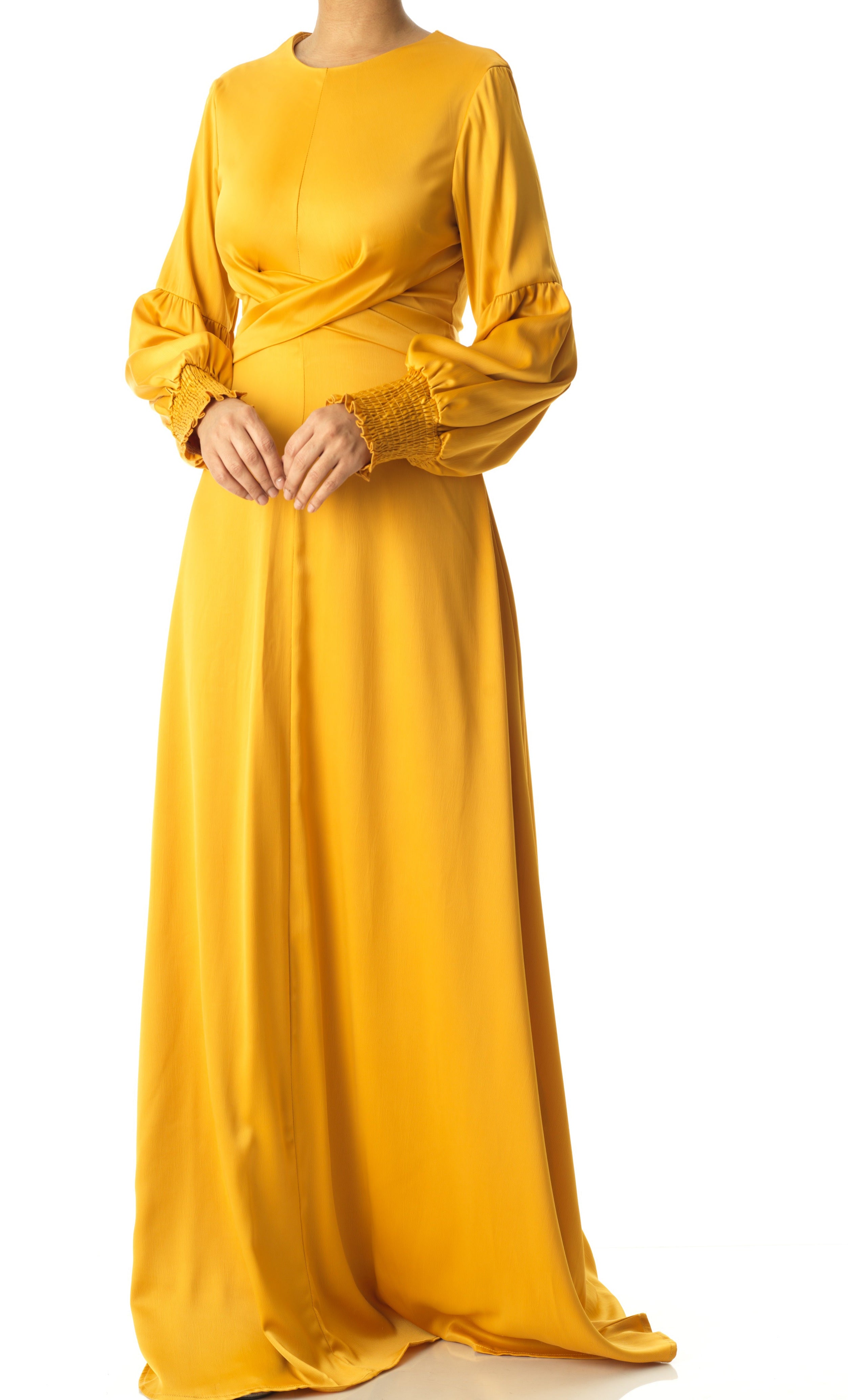 Marigold jasmine satin modest maxi dress Kabayare